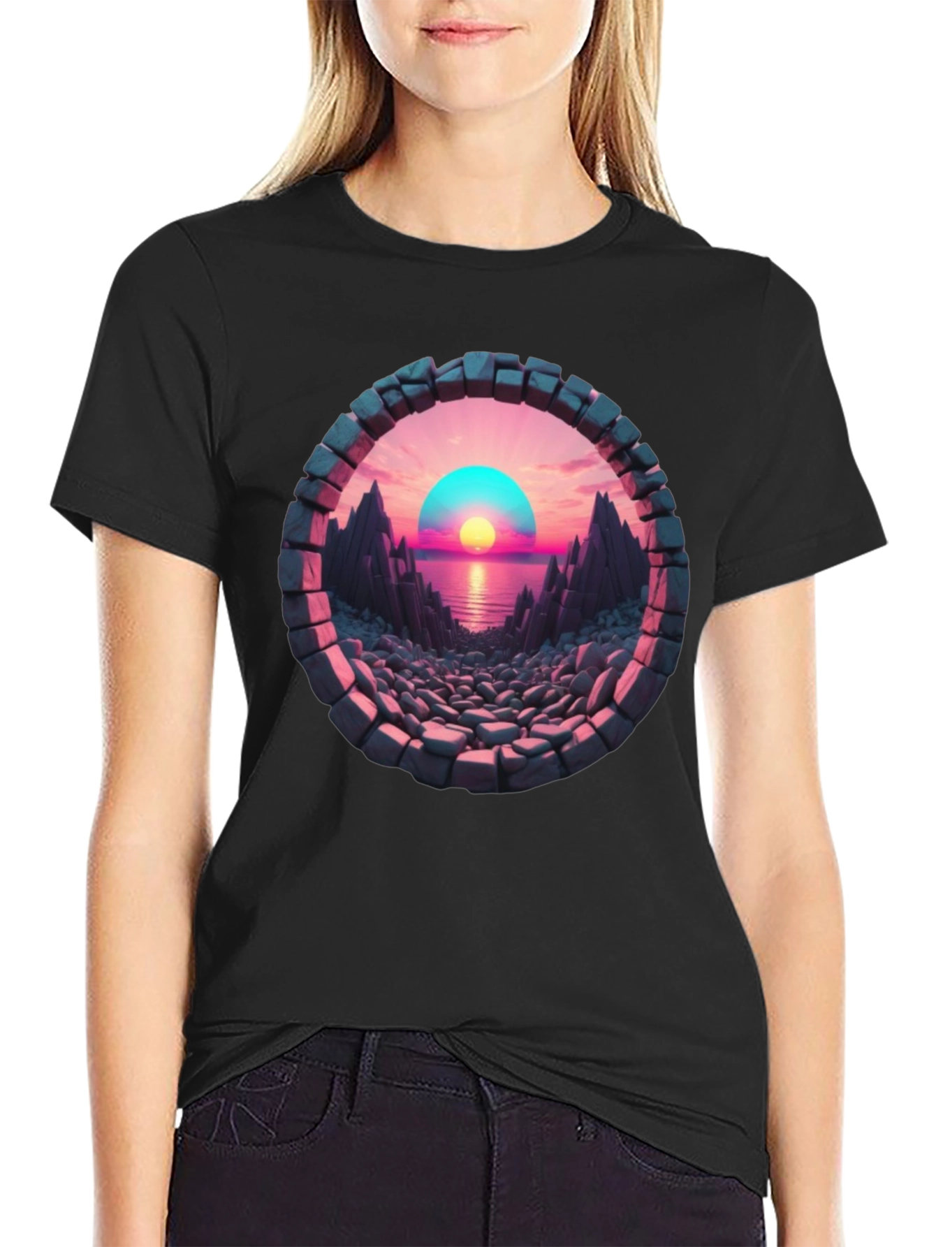 Sunset Portal Black T-Shirt - Unique Graphic Tee