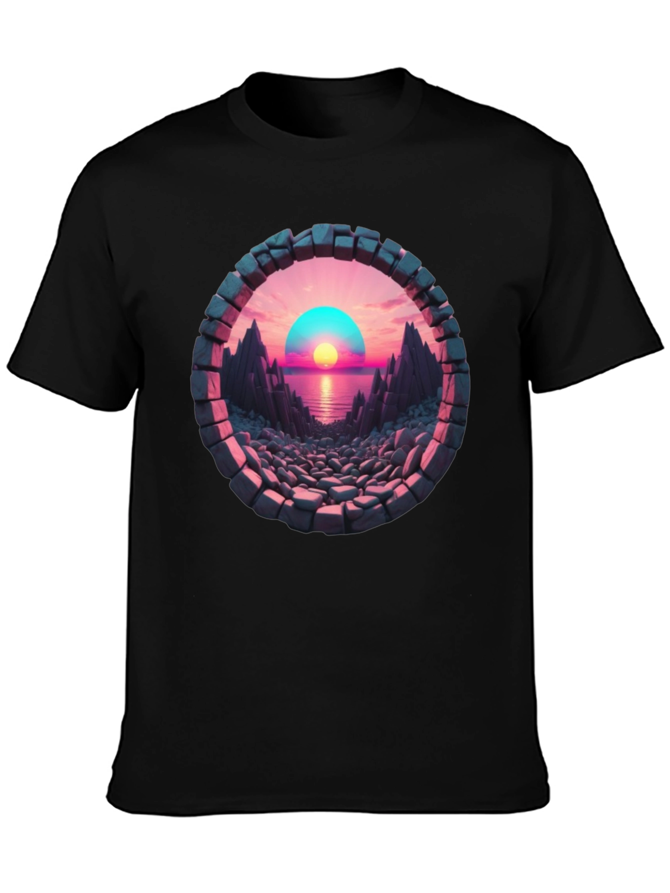 Sunset Portal Black T-Shirt - Unique Graphic Tee