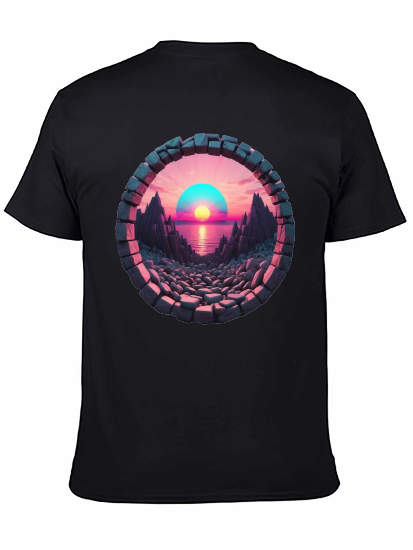 Sunset Portal Black T-Shirt - Unique Graphic Tee