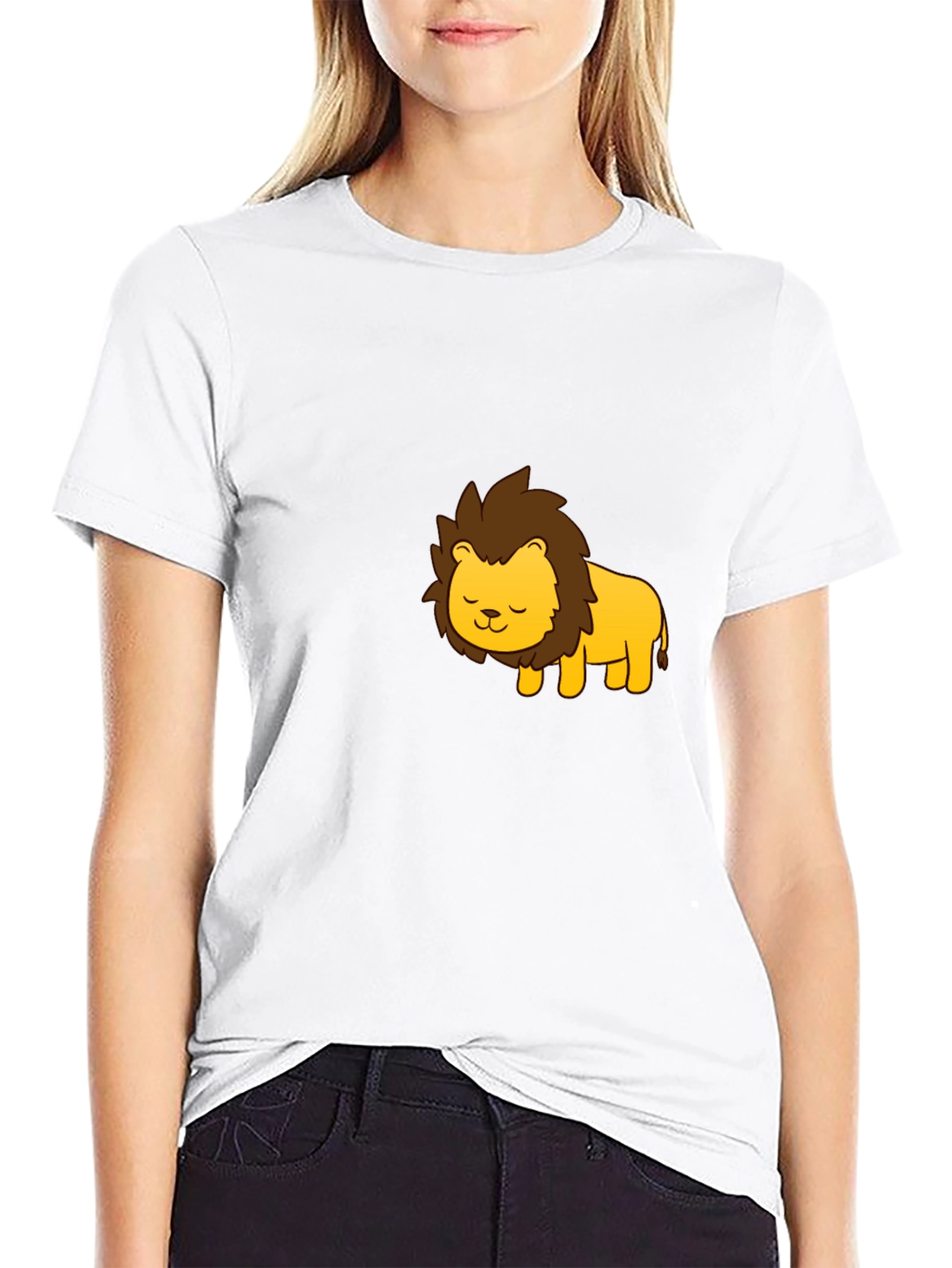 Cute Cartoon Lion Graphic Black T-Shirt