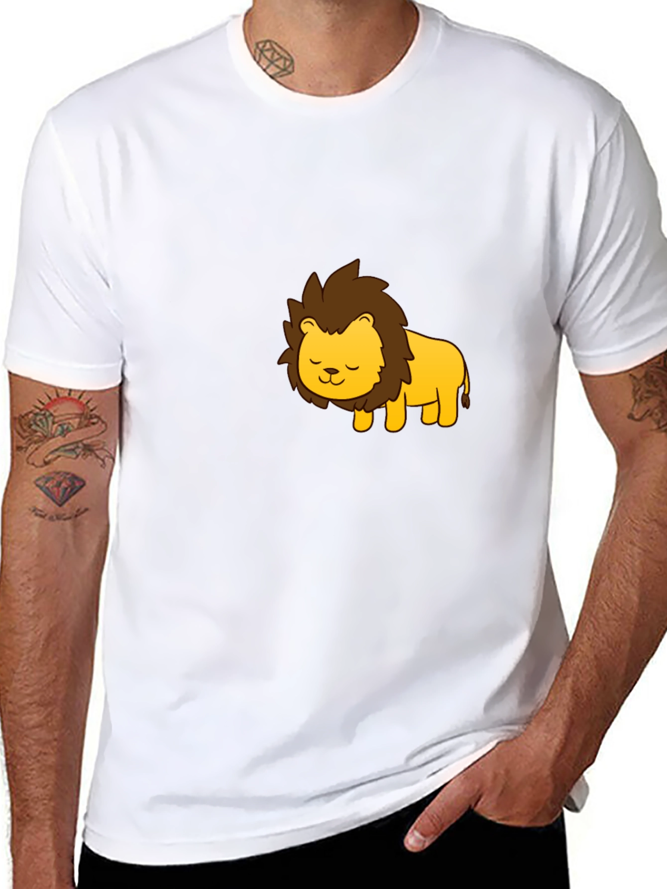 Cute Cartoon Lion Graphic Black T-Shirt