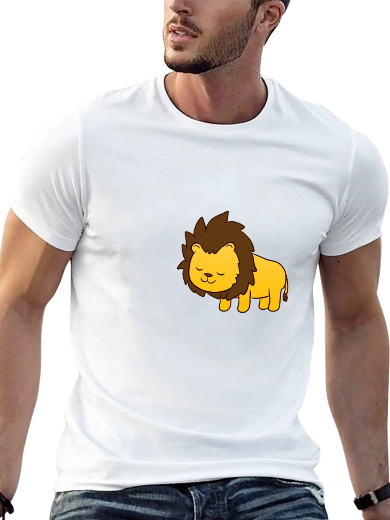 Cute Cartoon Lion Graphic Black T-Shirt