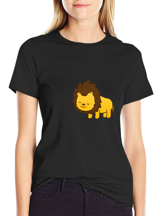 Cute Cartoon Lion Graphic Black T-Shirt