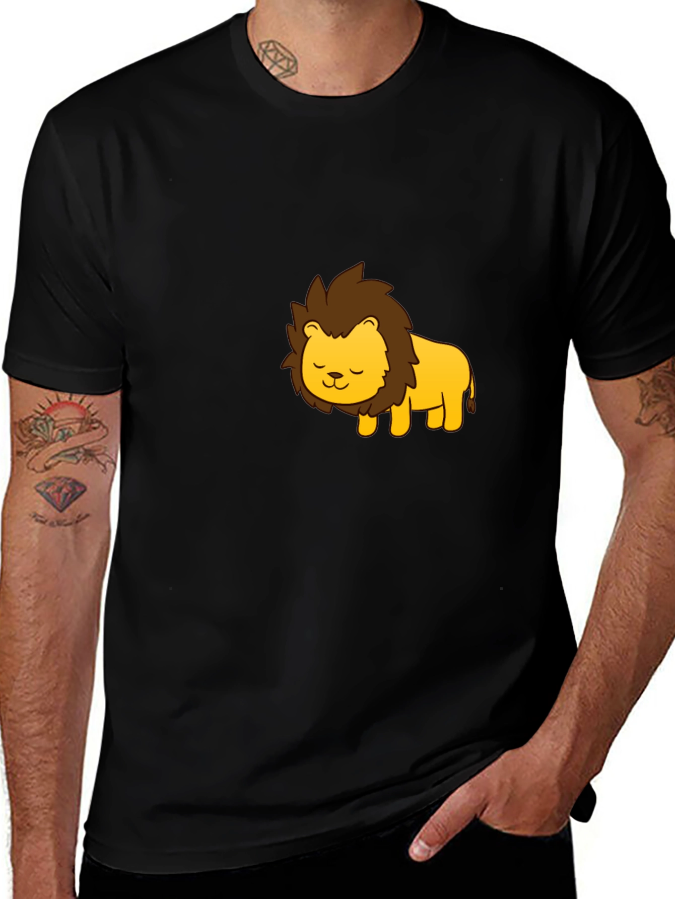 Cute Cartoon Lion Graphic Black T-Shirt