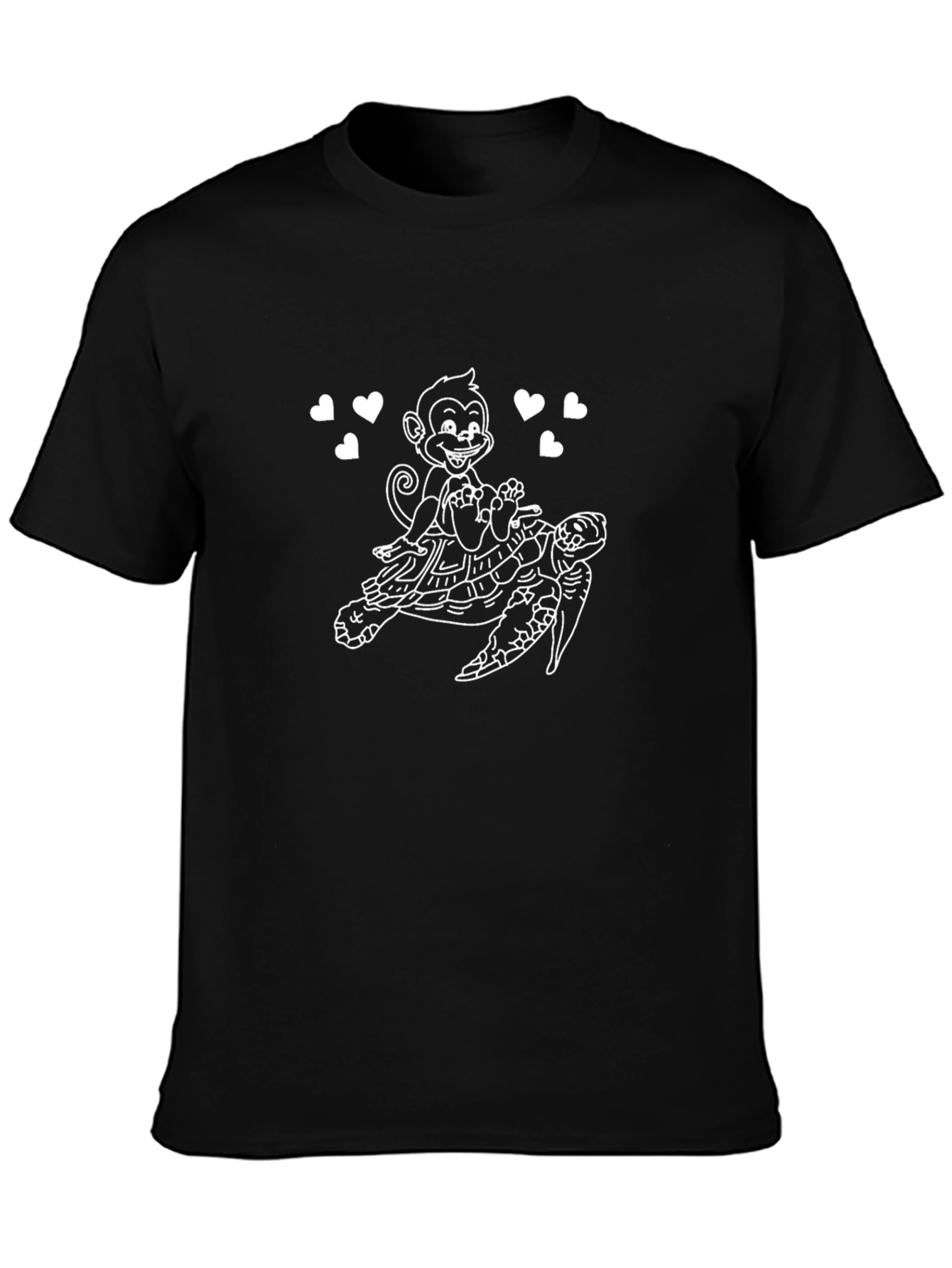 Monkey Riding Turtle Graphic Tee - Black Cotton T-Shirt