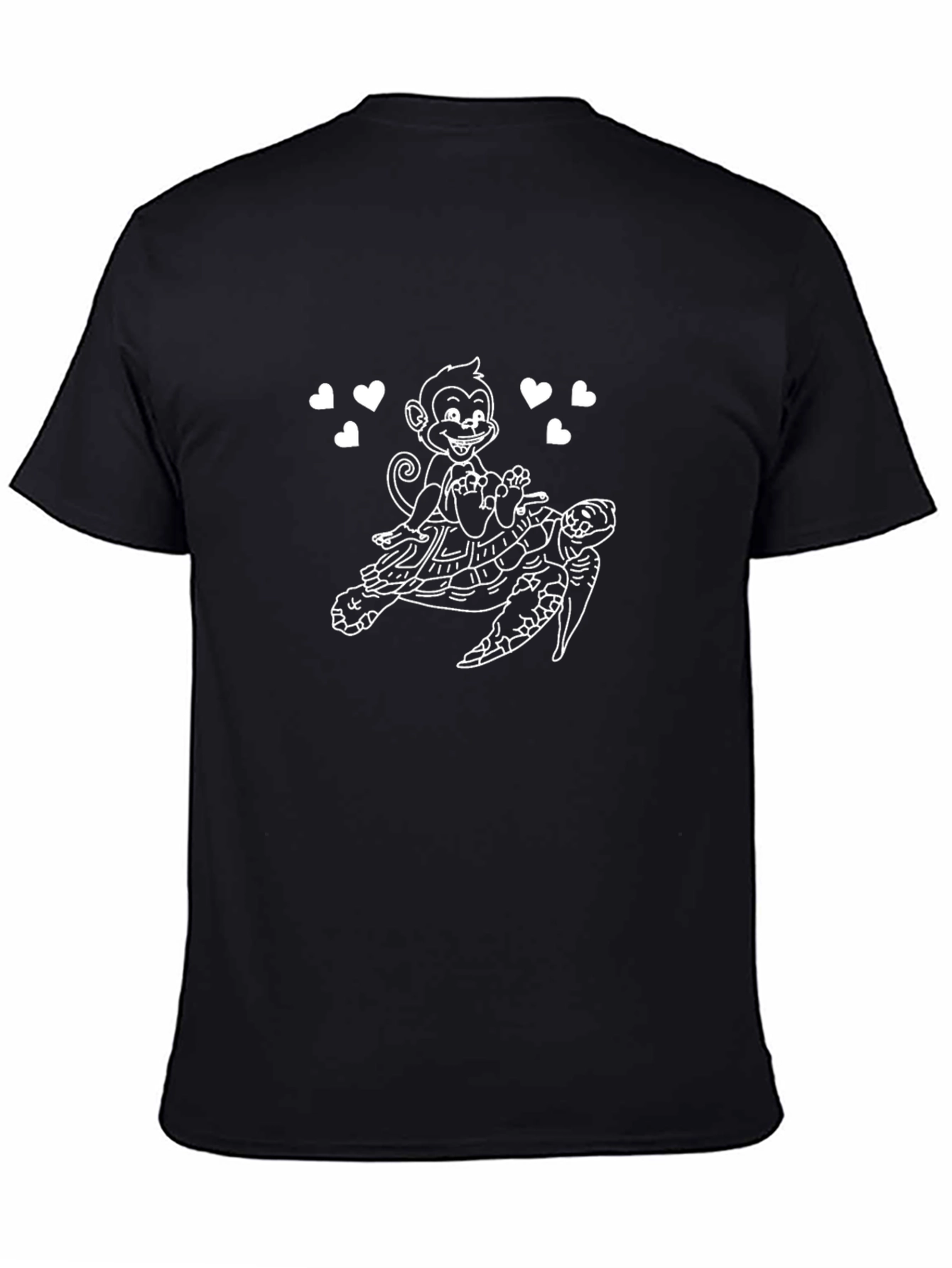 Monkey Riding Turtle Graphic Tee - Black Cotton T-Shirt