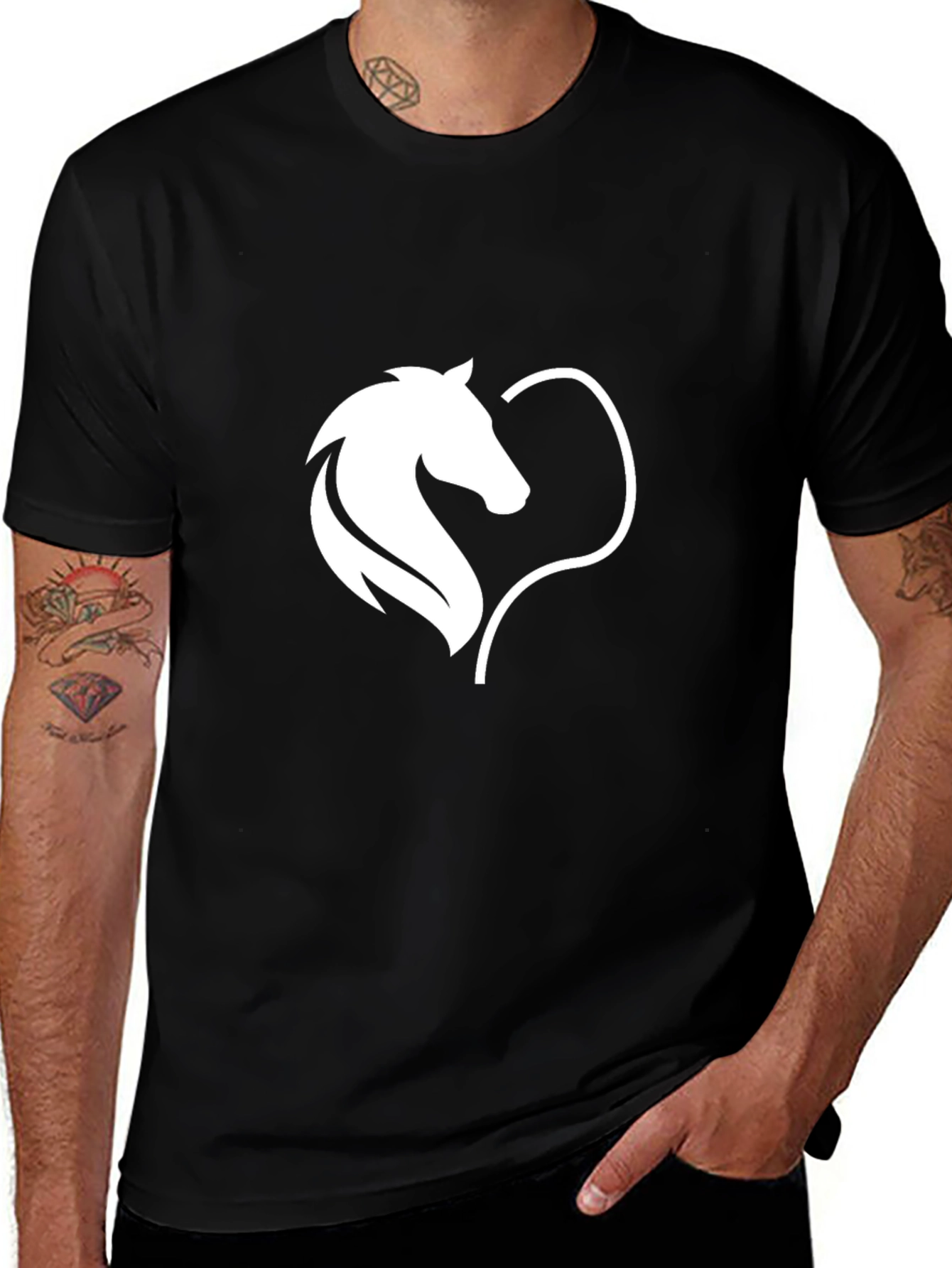 Horse Heart Graphic Tee - Stylish Black T-Shirt