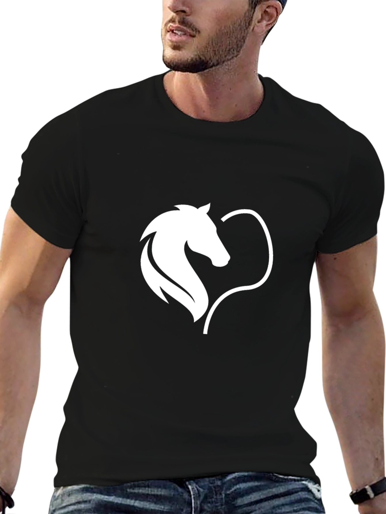 Horse Heart Graphic Tee - Stylish Black T-Shirt