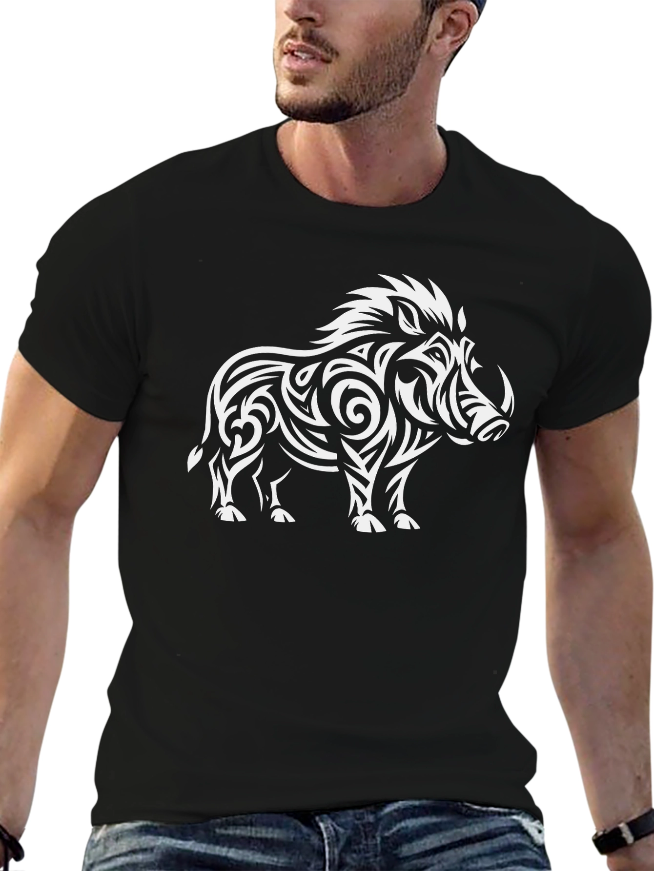 Tribal Boar Graphic Tee - Black T-Shirt