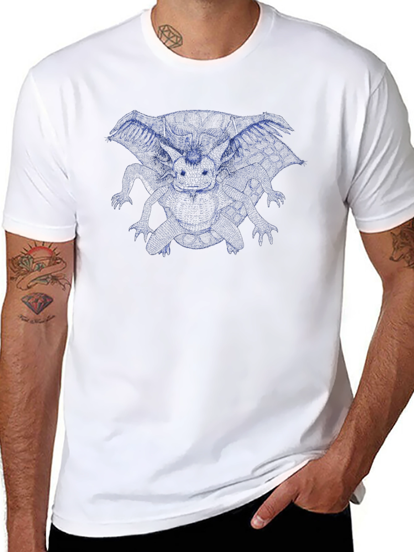 Blue Dragon Graphic Print Black T-Shirt