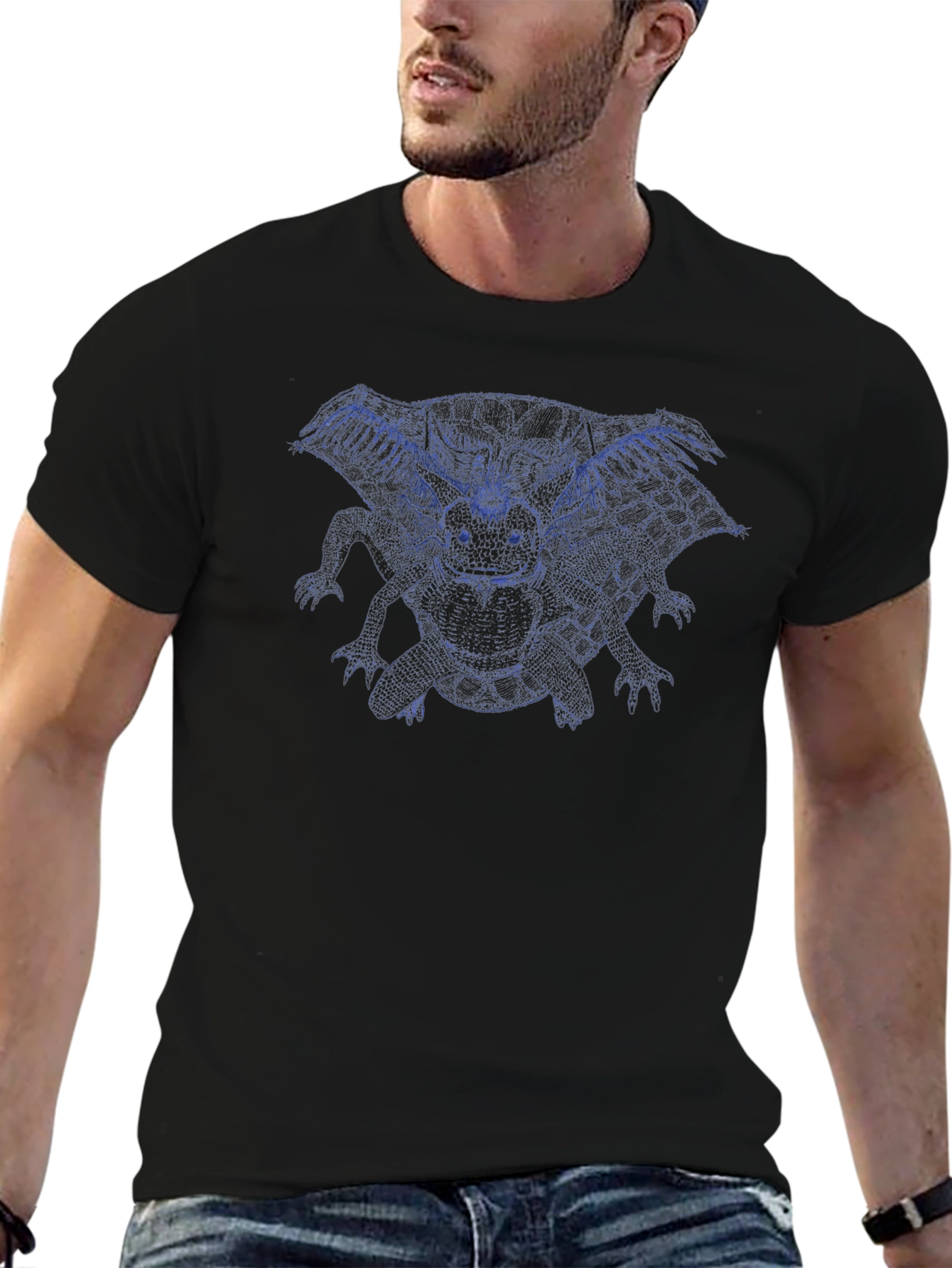 Blue Dragon Graphic Print Black T-Shirt