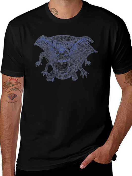 Blue Dragon Graphic Print Black T-Shirt