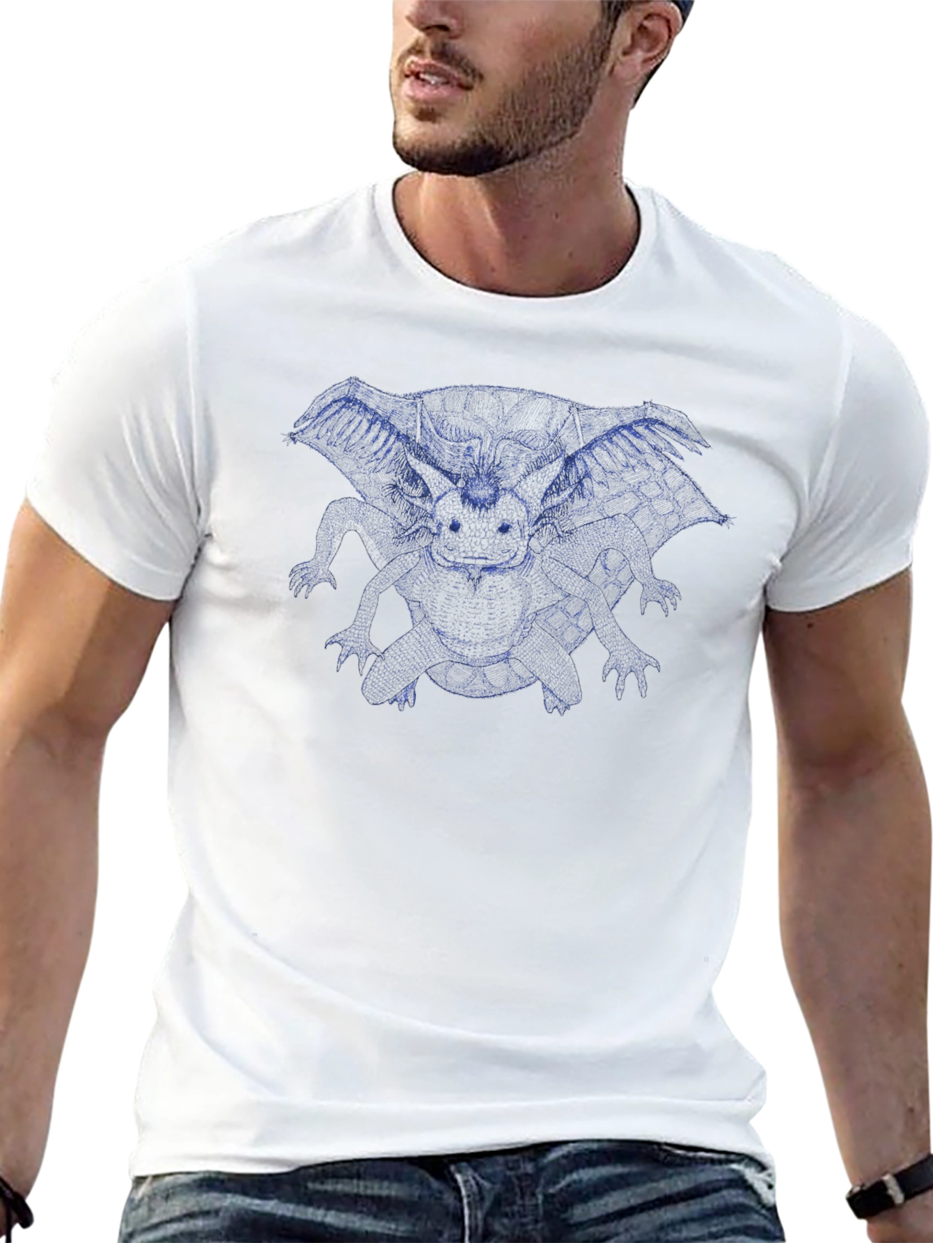 Blue Dragon Graphic Print Black T-Shirt