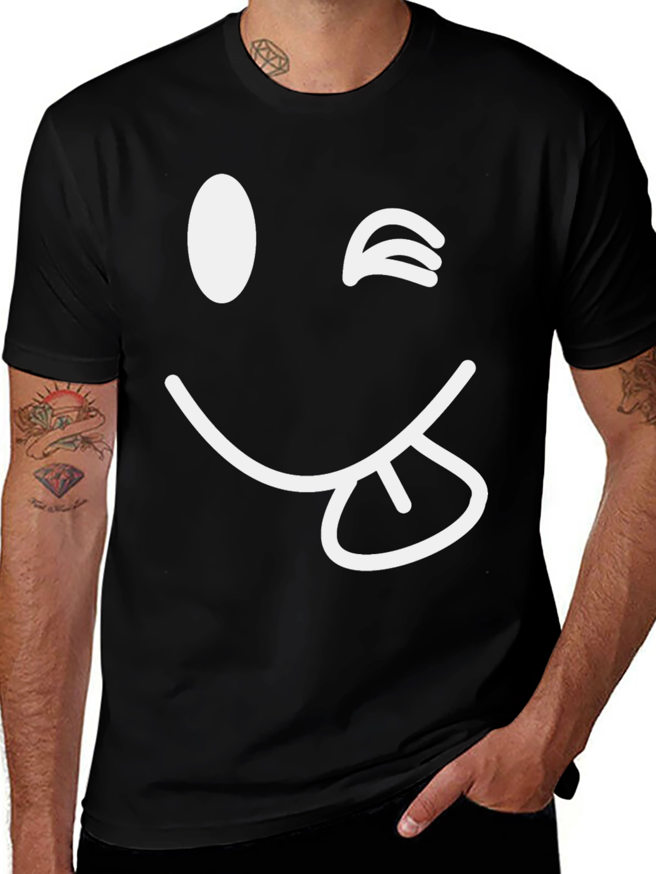 Winking Emoji Graphic Tee - Black Cotton Blend