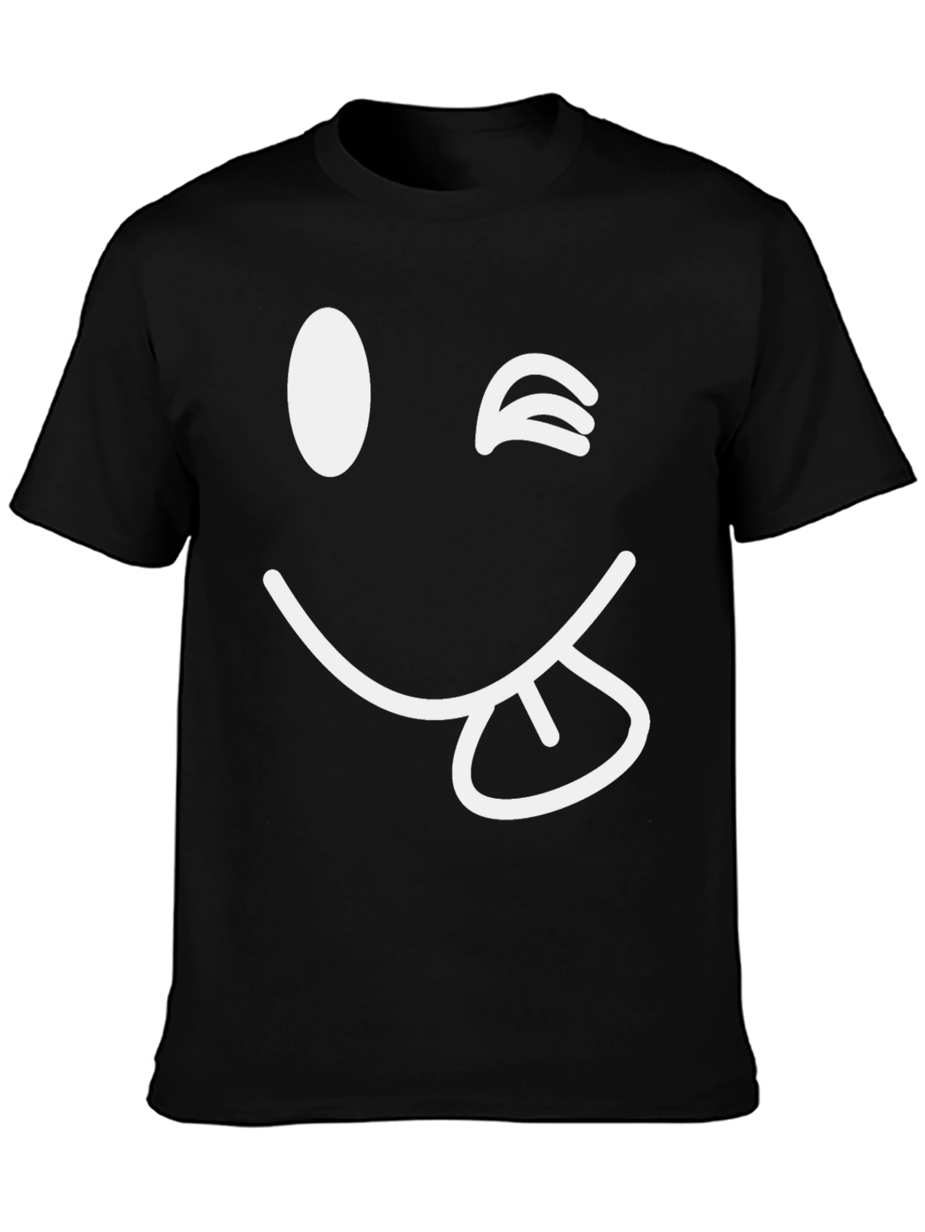 Winking Emoji Graphic Tee - Black Cotton Blend