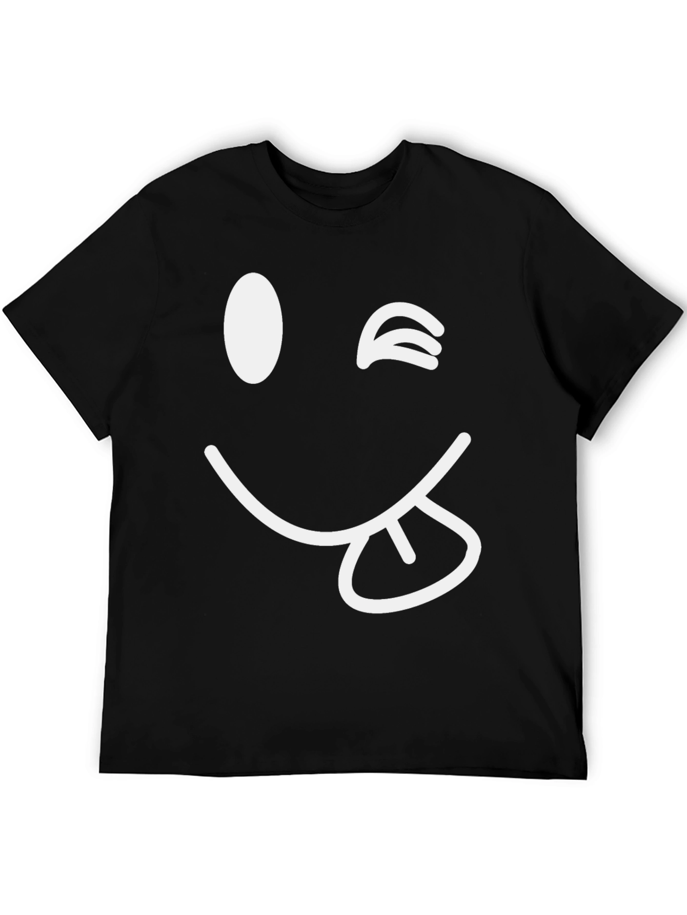 Winking Emoji Graphic Tee - Black Cotton Blend