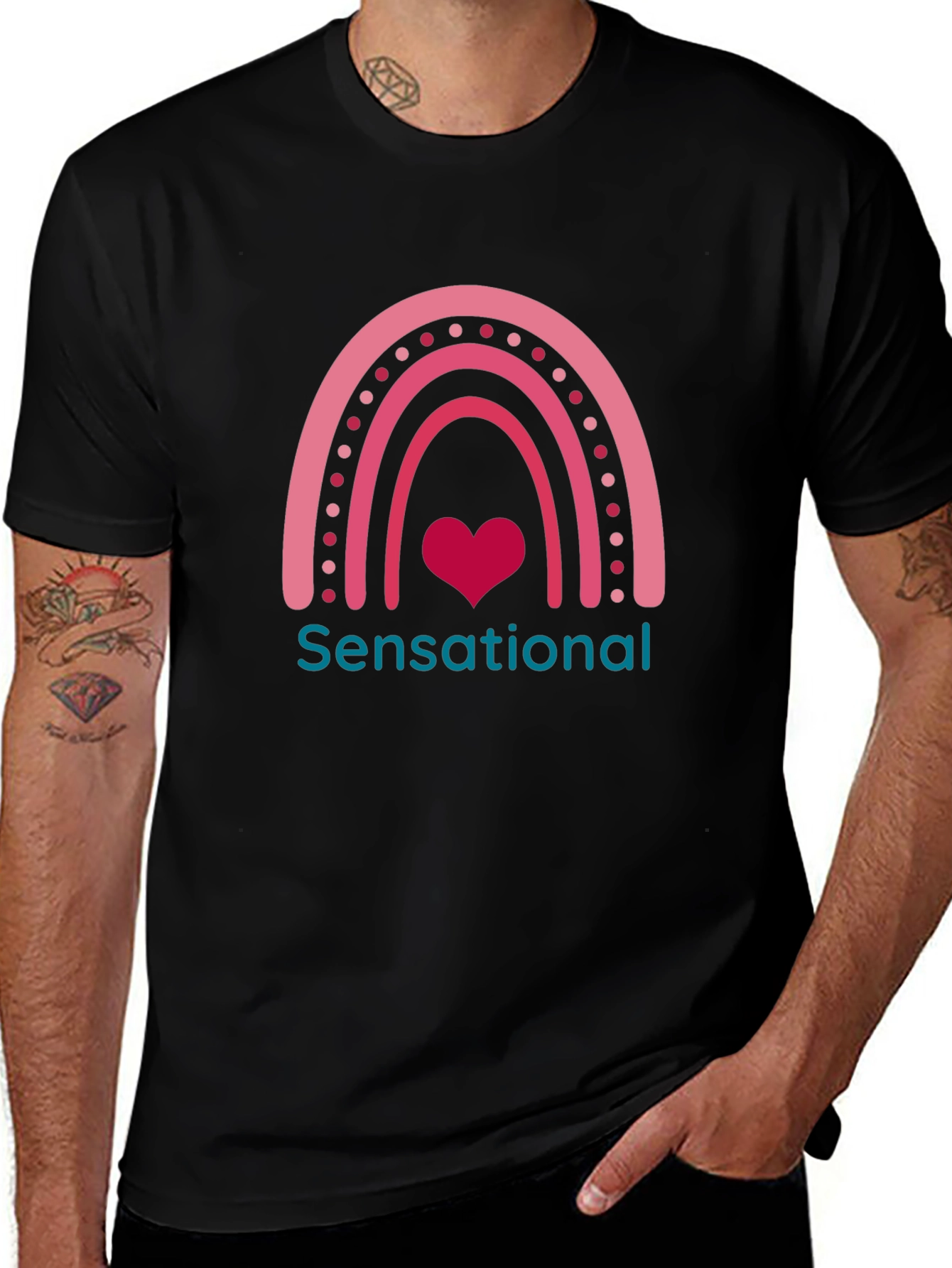 Sensational Heart Rainbow Graphic Tee - Black