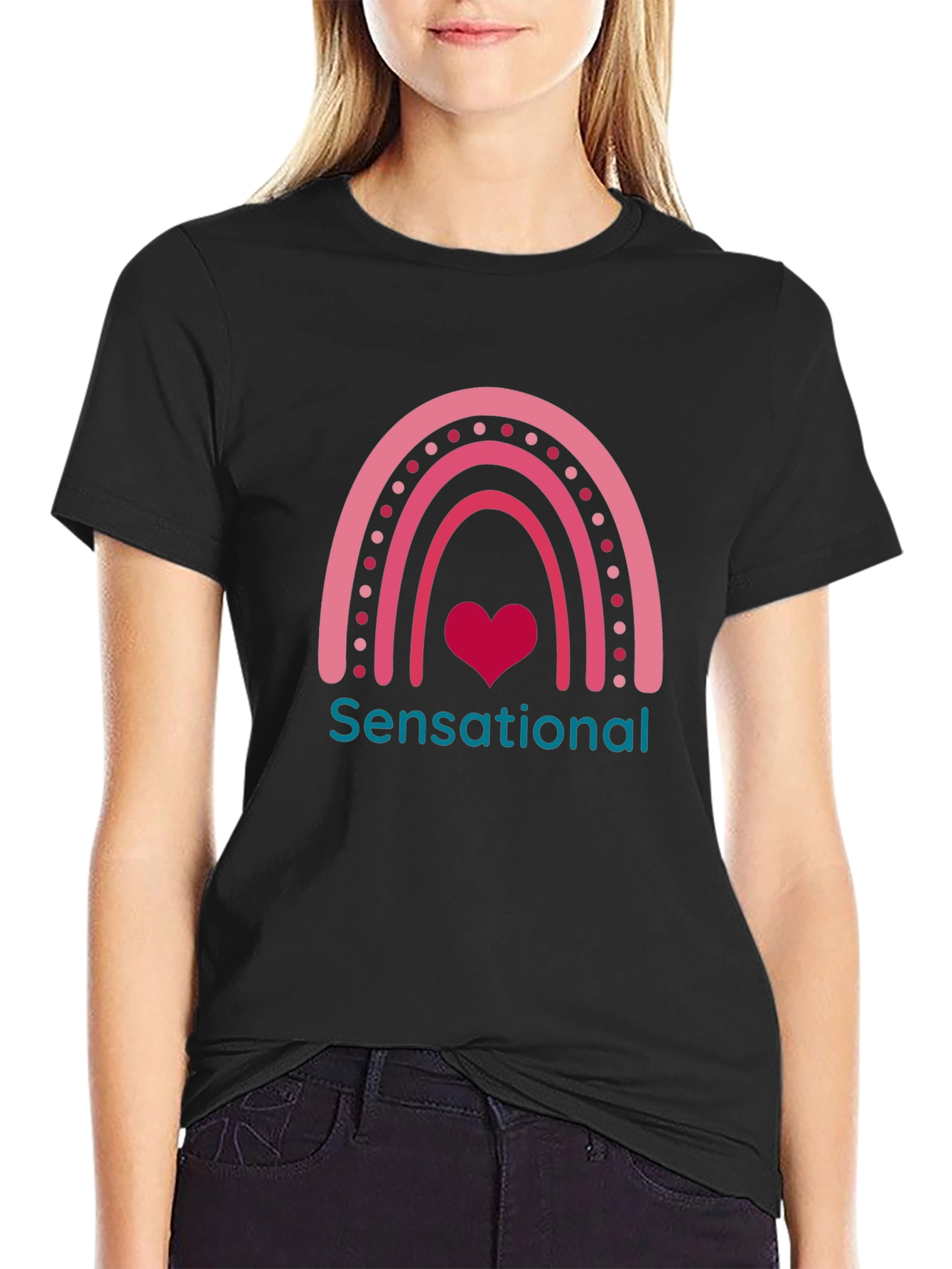 Sensational Heart Rainbow Graphic Tee - Black