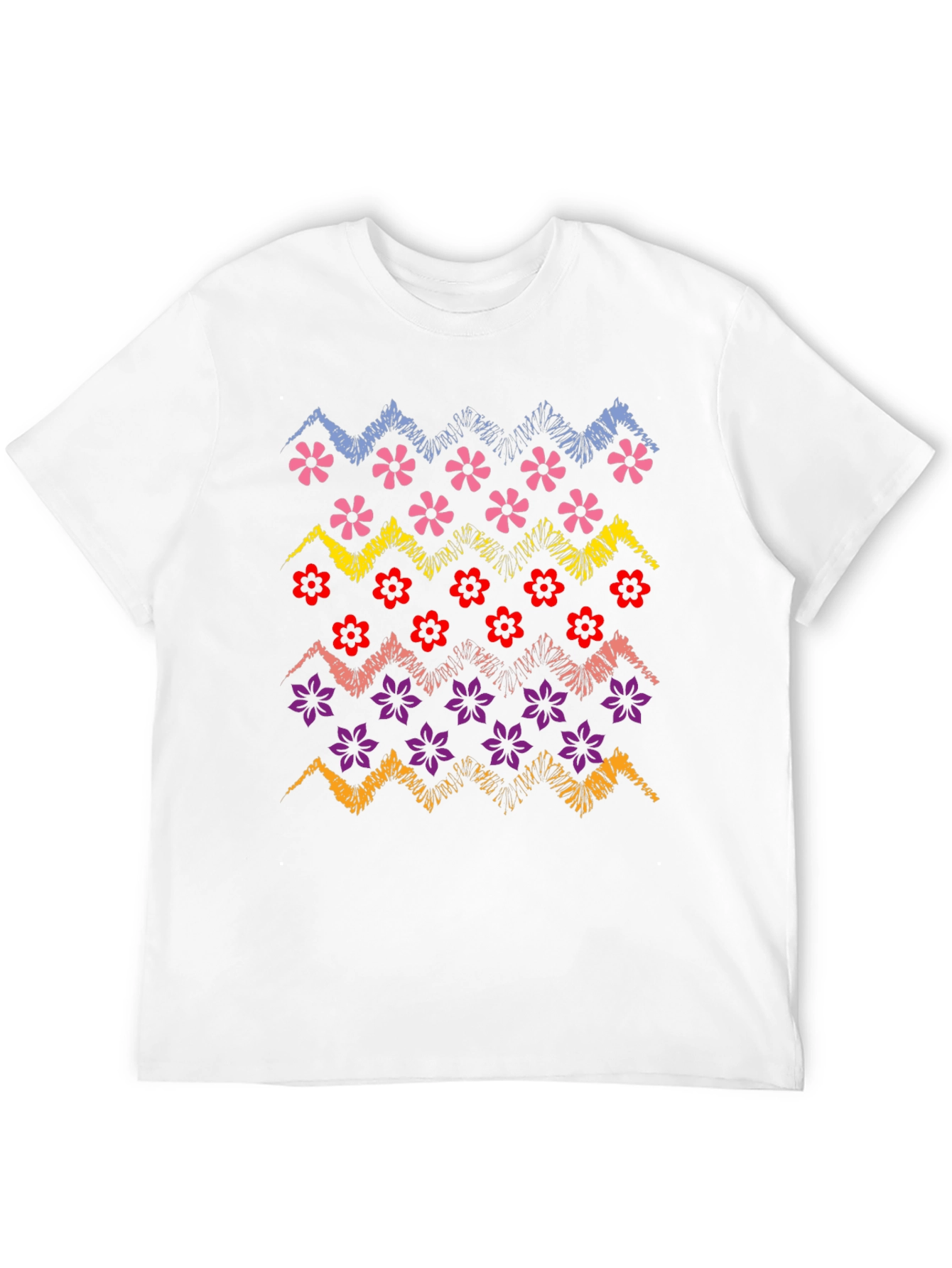 Floral Zig-Zag Graphic Print Black T-Shirt