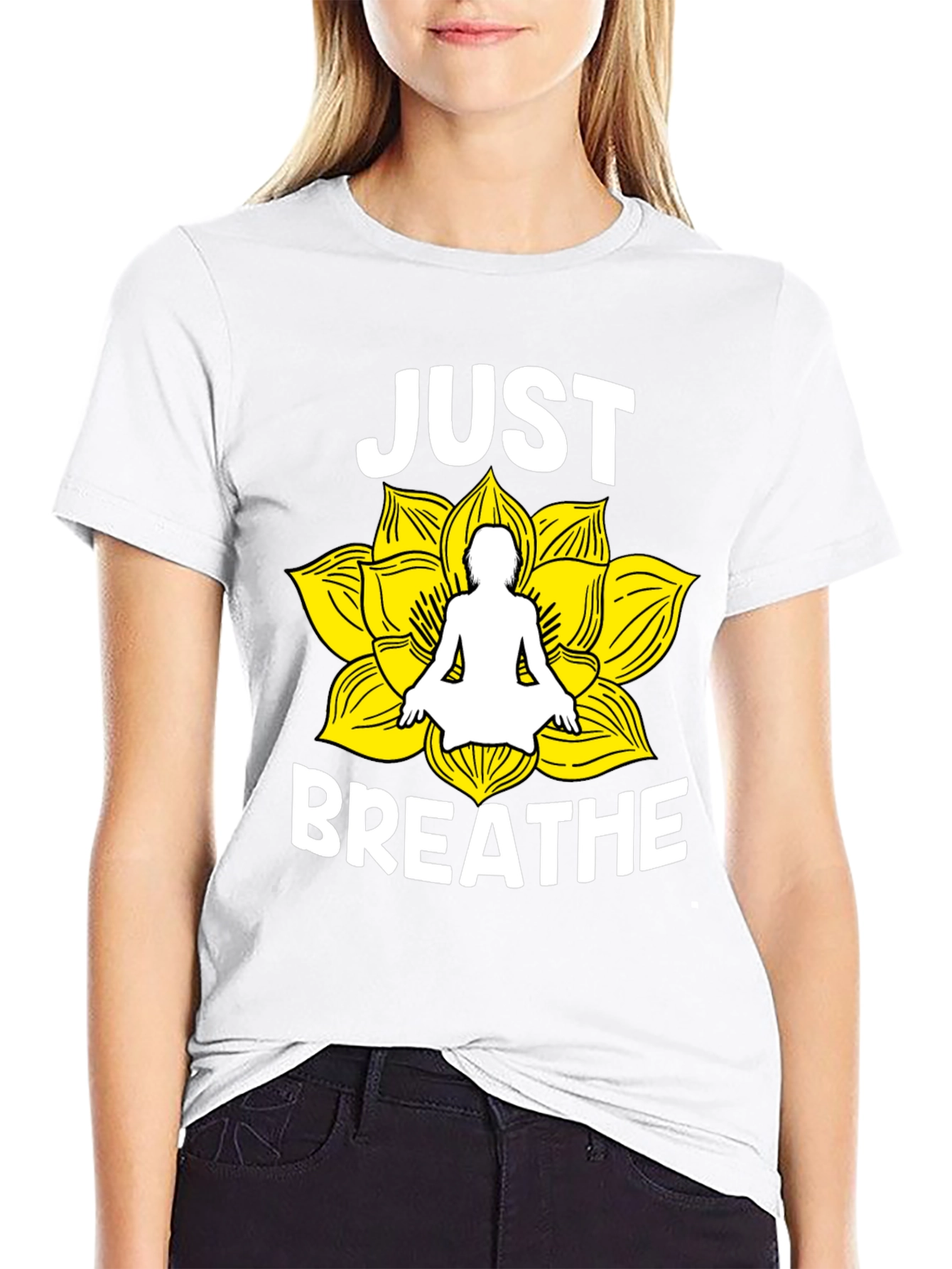 Just Breathe Yoga Lotus Flower Graphic T-Shirt