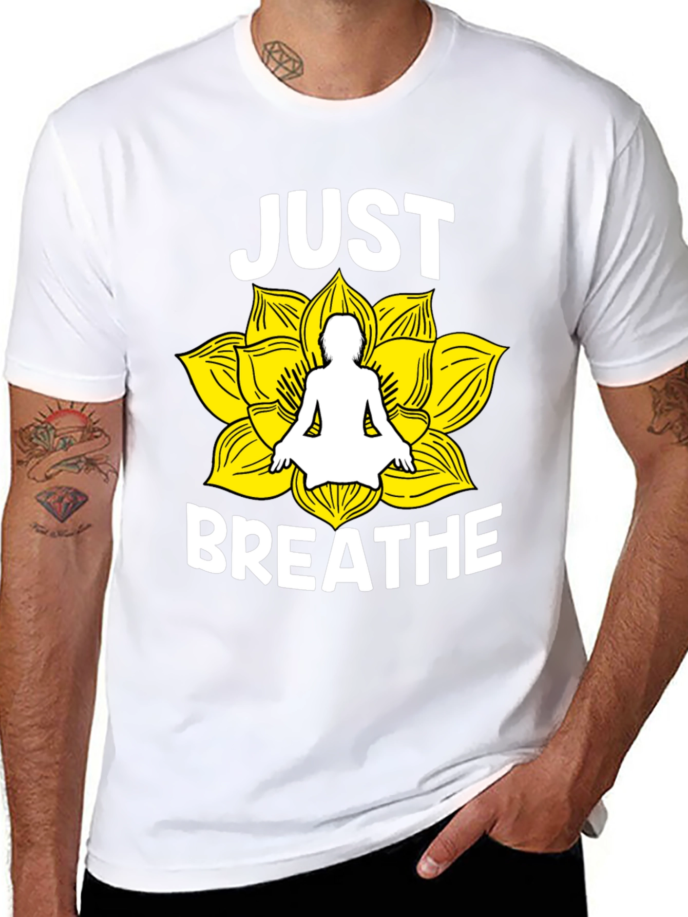 Just Breathe Yoga Lotus Flower Graphic T-Shirt