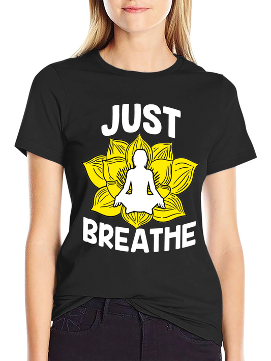 Just Breathe Yoga Lotus Flower Graphic T-Shirt