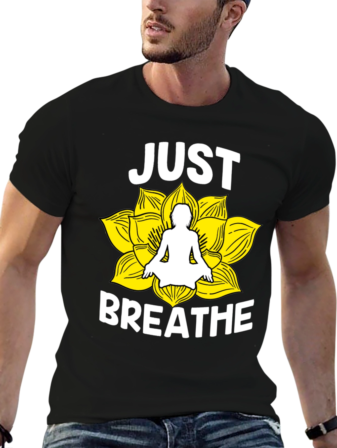 Just Breathe Yoga Lotus Flower Graphic T-Shirt