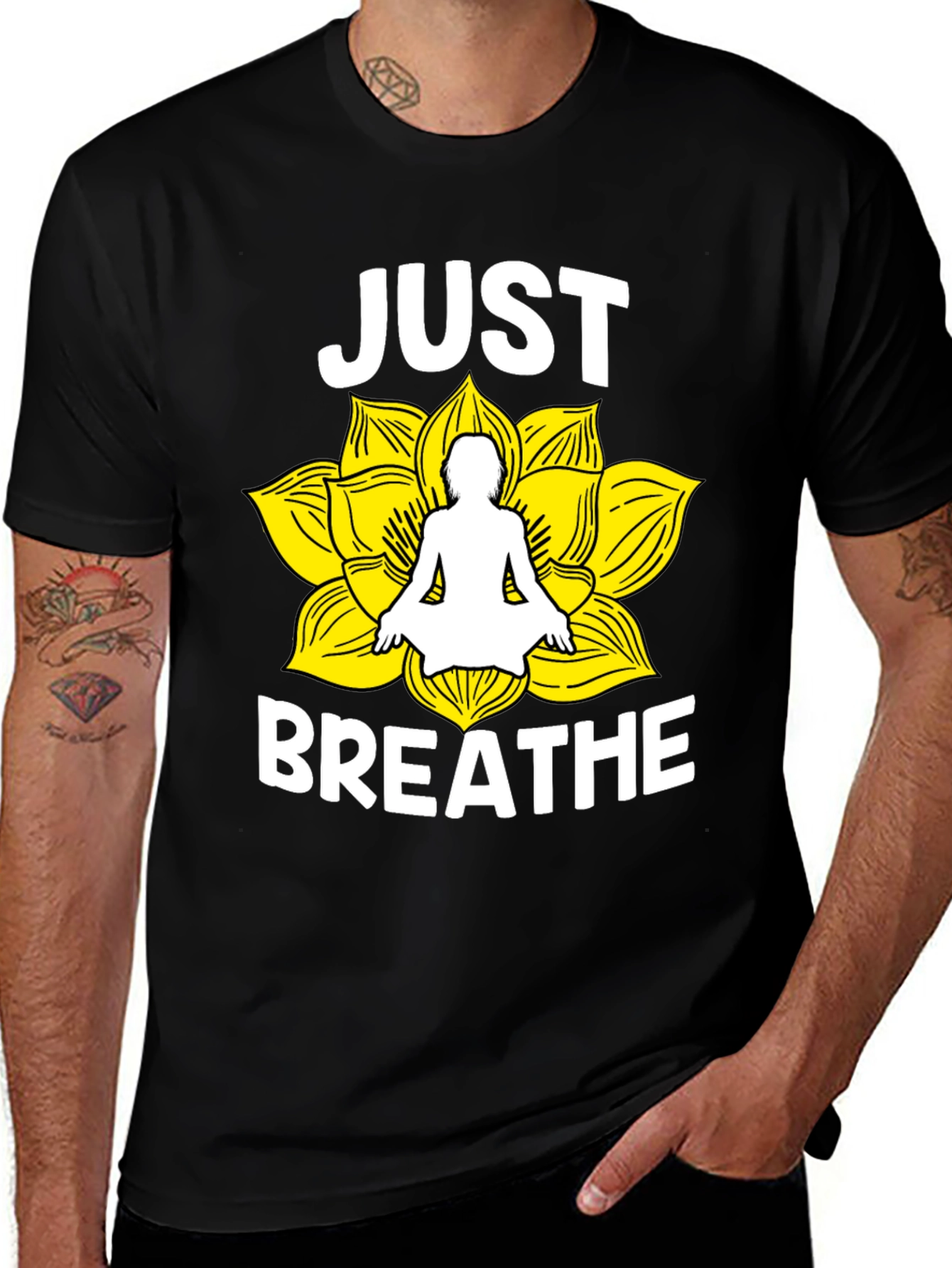 Just Breathe Yoga Lotus Flower Graphic T-Shirt