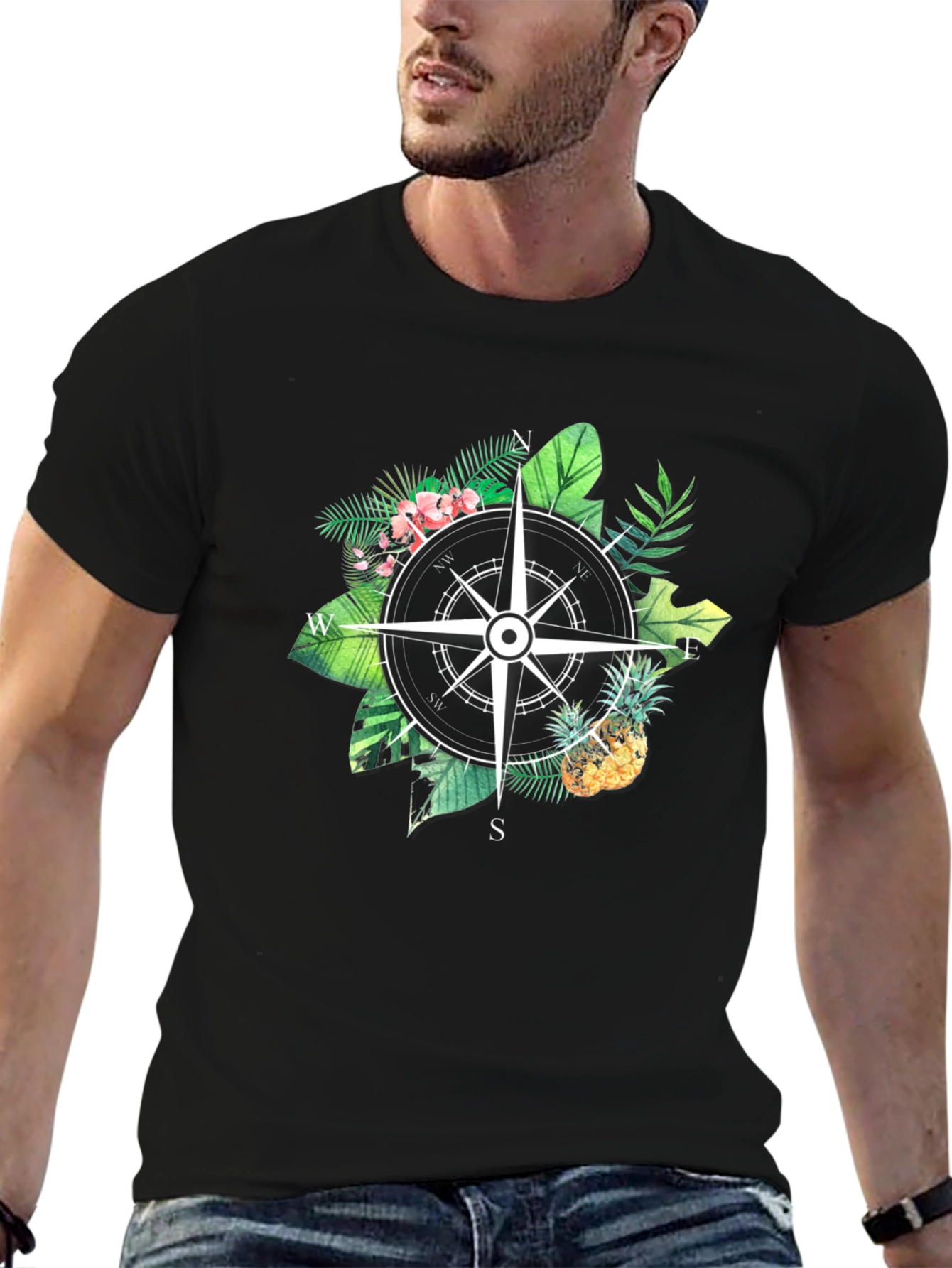 Tropical Compass Black T-Shirt
