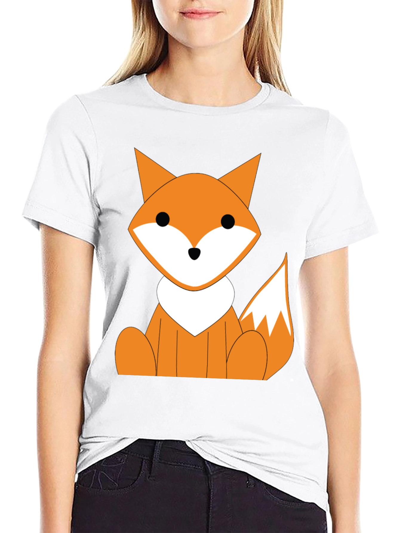 Cute Cartoon Fox Graphic T-Shirt - Black