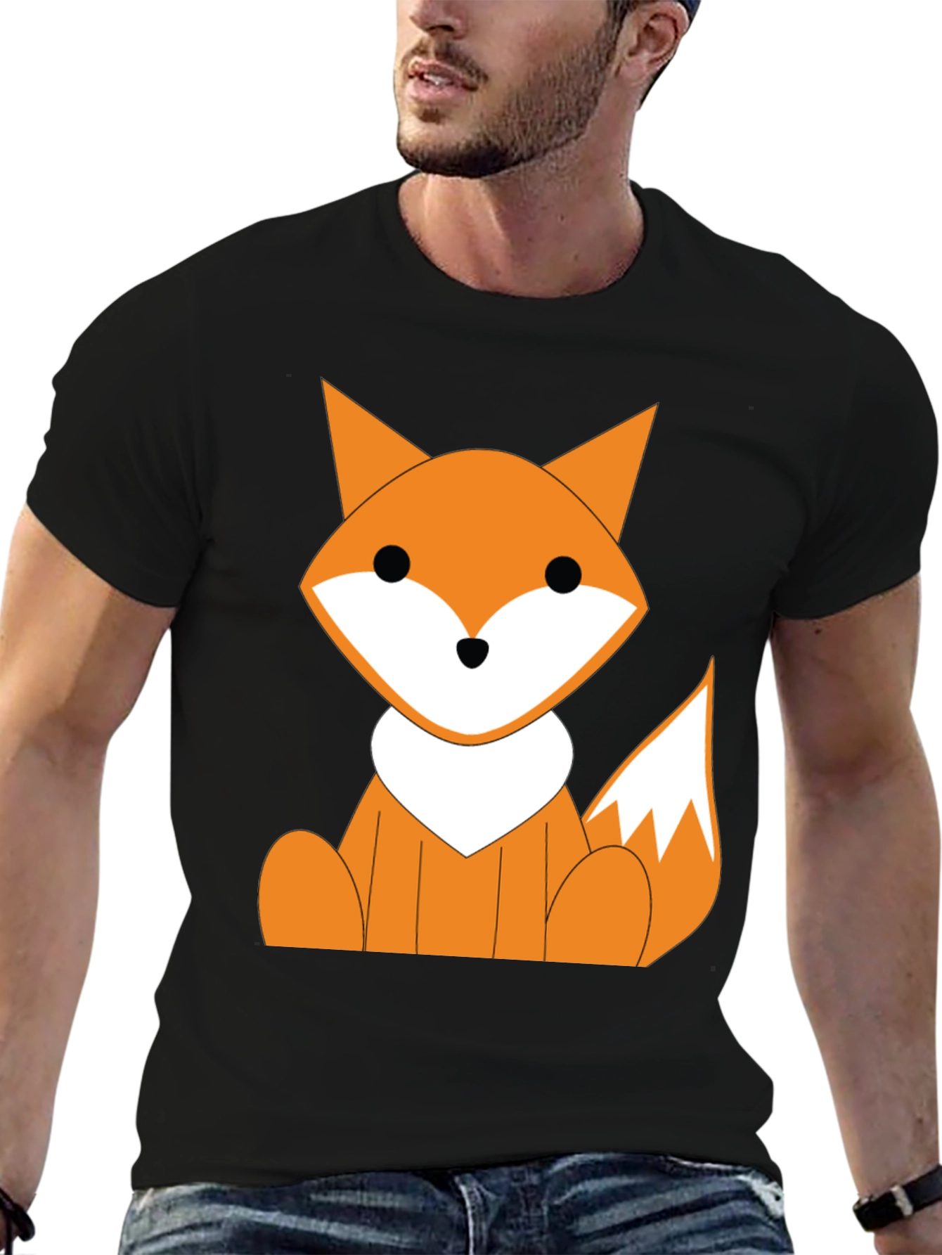 Cute Cartoon Fox Graphic T-Shirt - Black