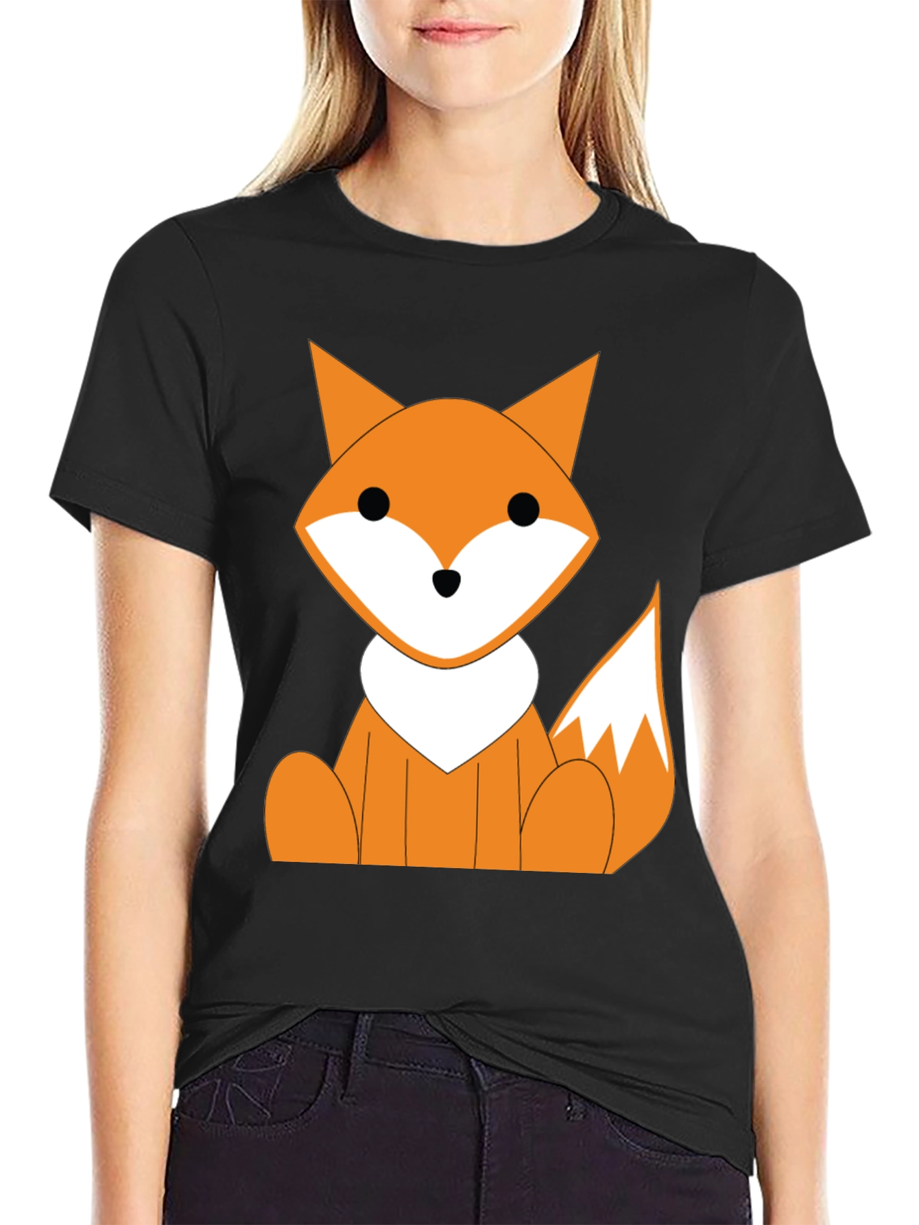 Cute Cartoon Fox Graphic T-Shirt - Black