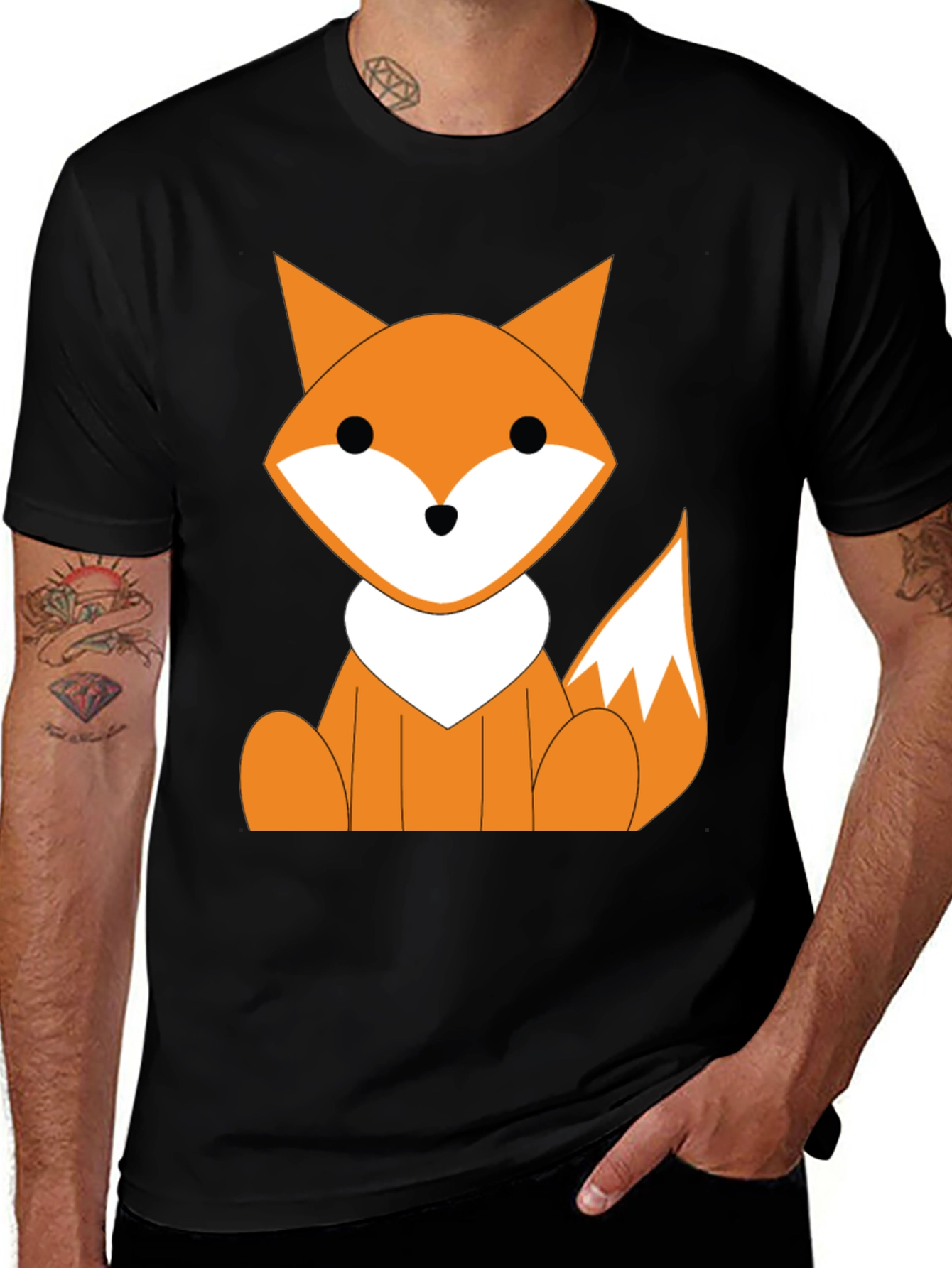 Cute Cartoon Fox Graphic T-Shirt - Black