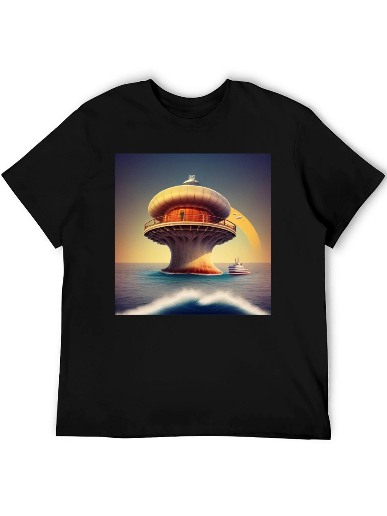 Modern Lighthouse T-Shirt - Black Graphic Tee