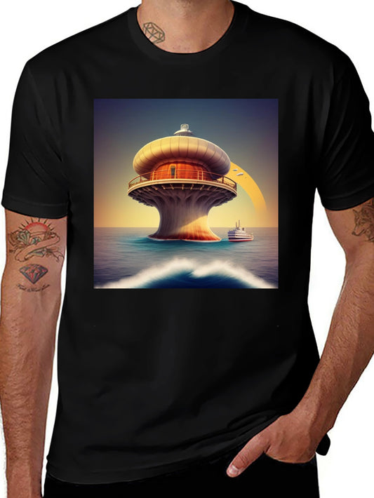 Modern Lighthouse T-Shirt - Black Graphic Tee