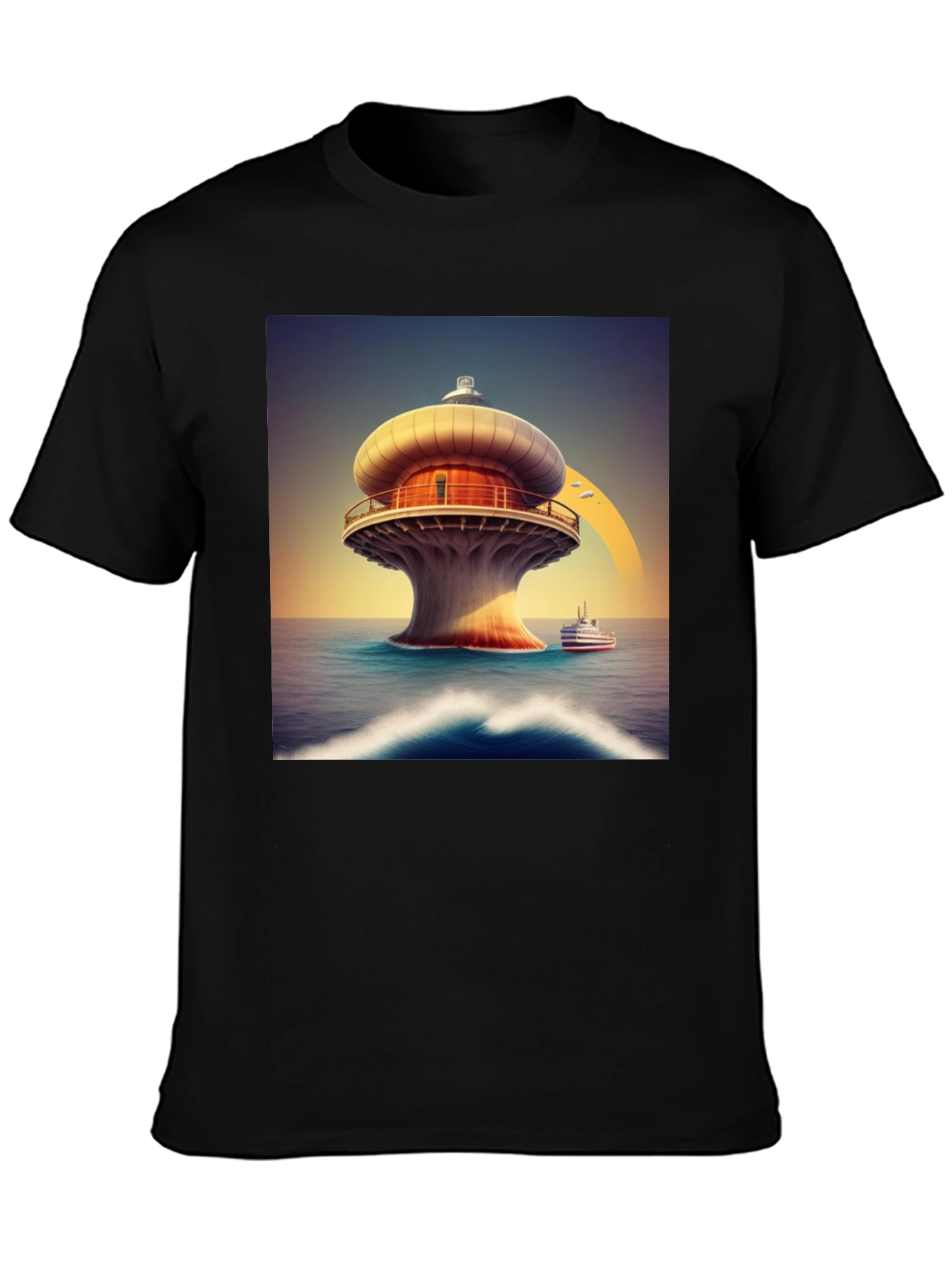 Modern Lighthouse T-Shirt - Black Graphic Tee