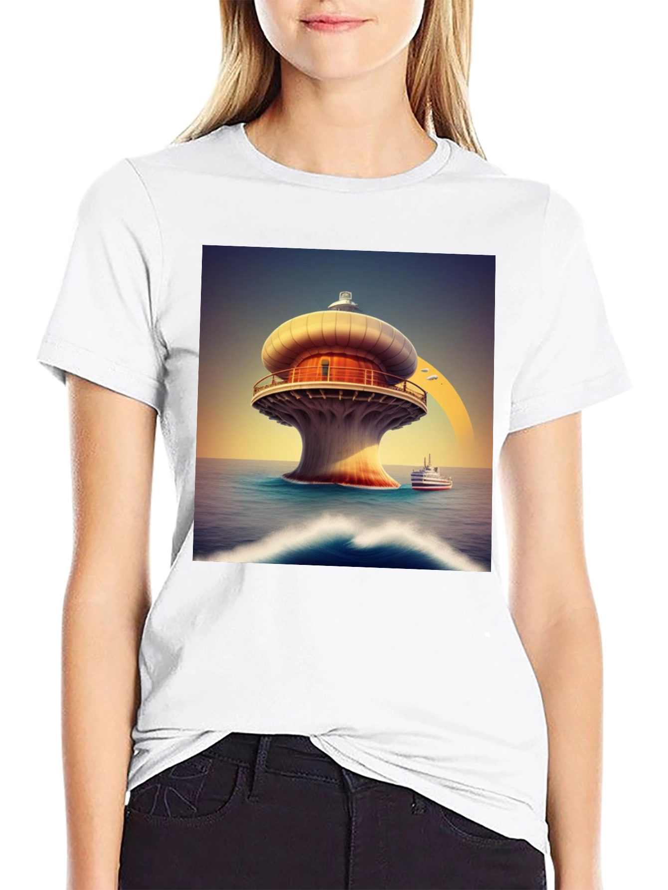Modern Lighthouse T-Shirt - Black Graphic Tee