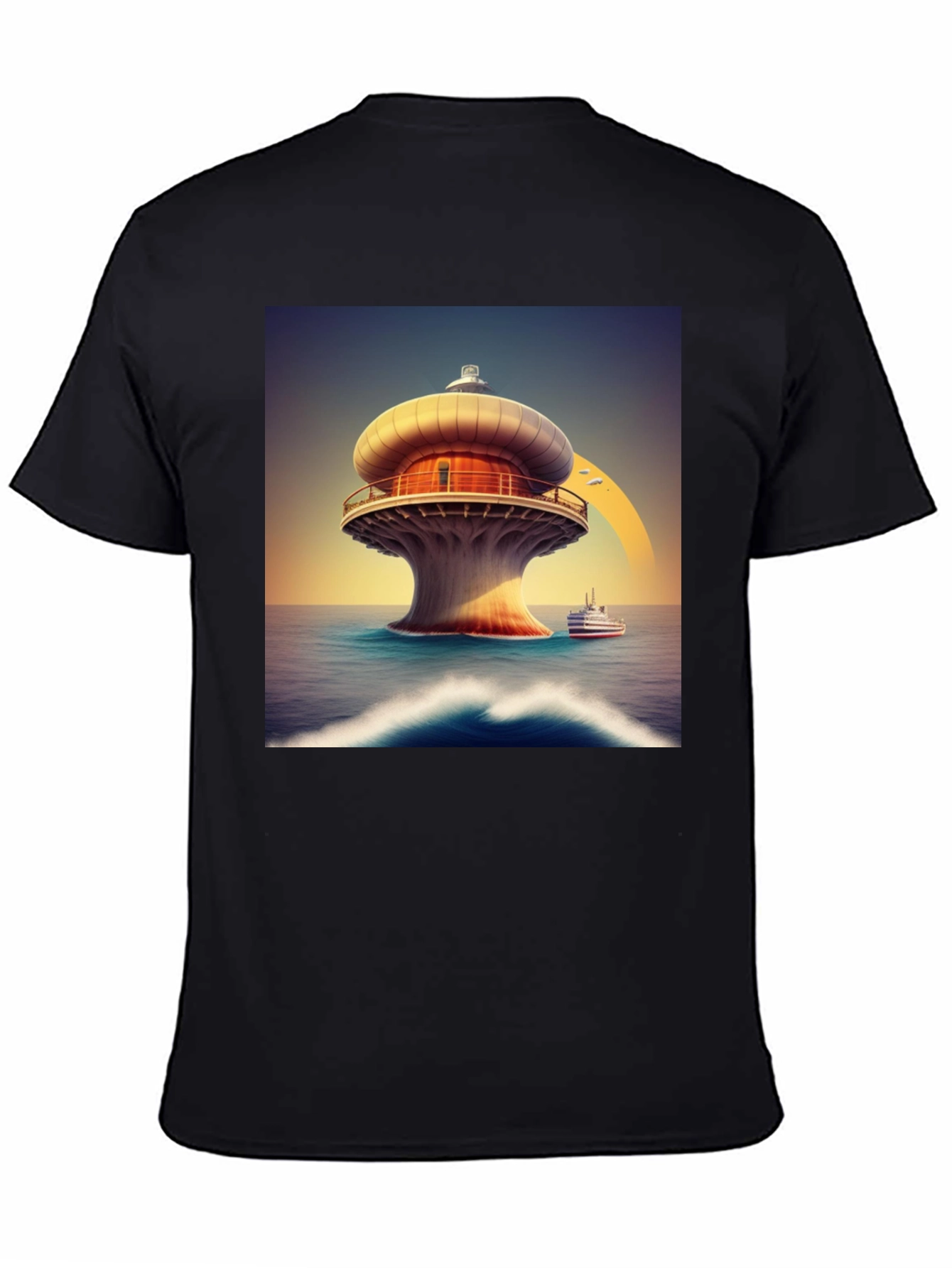 Modern Lighthouse T-Shirt - Black Graphic Tee