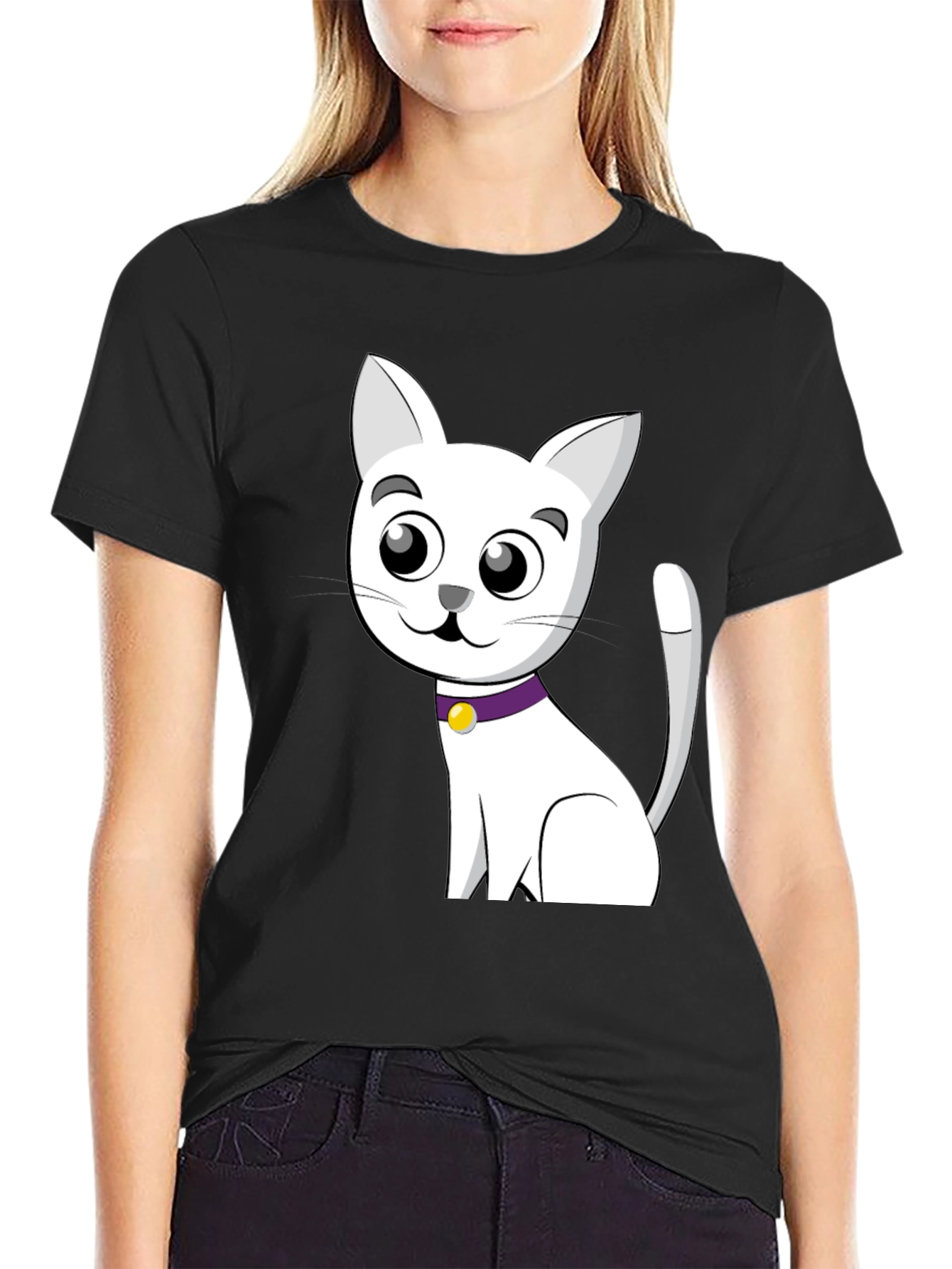 Cute Cartoon Cat T-Shirt - Unisex Black Tee