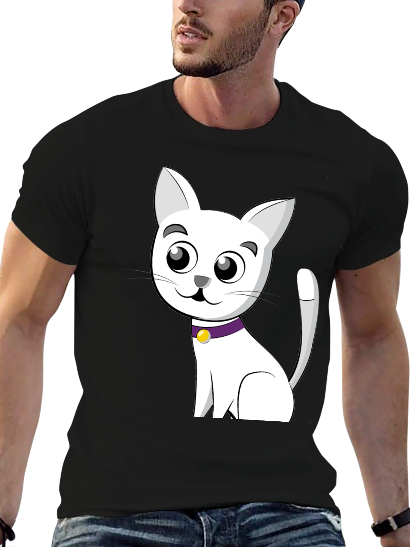 Cute Cartoon Cat T-Shirt - Unisex Black Tee