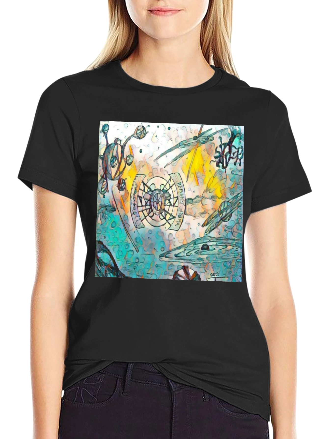 Abstract Graphic Print Black T-Shirt
