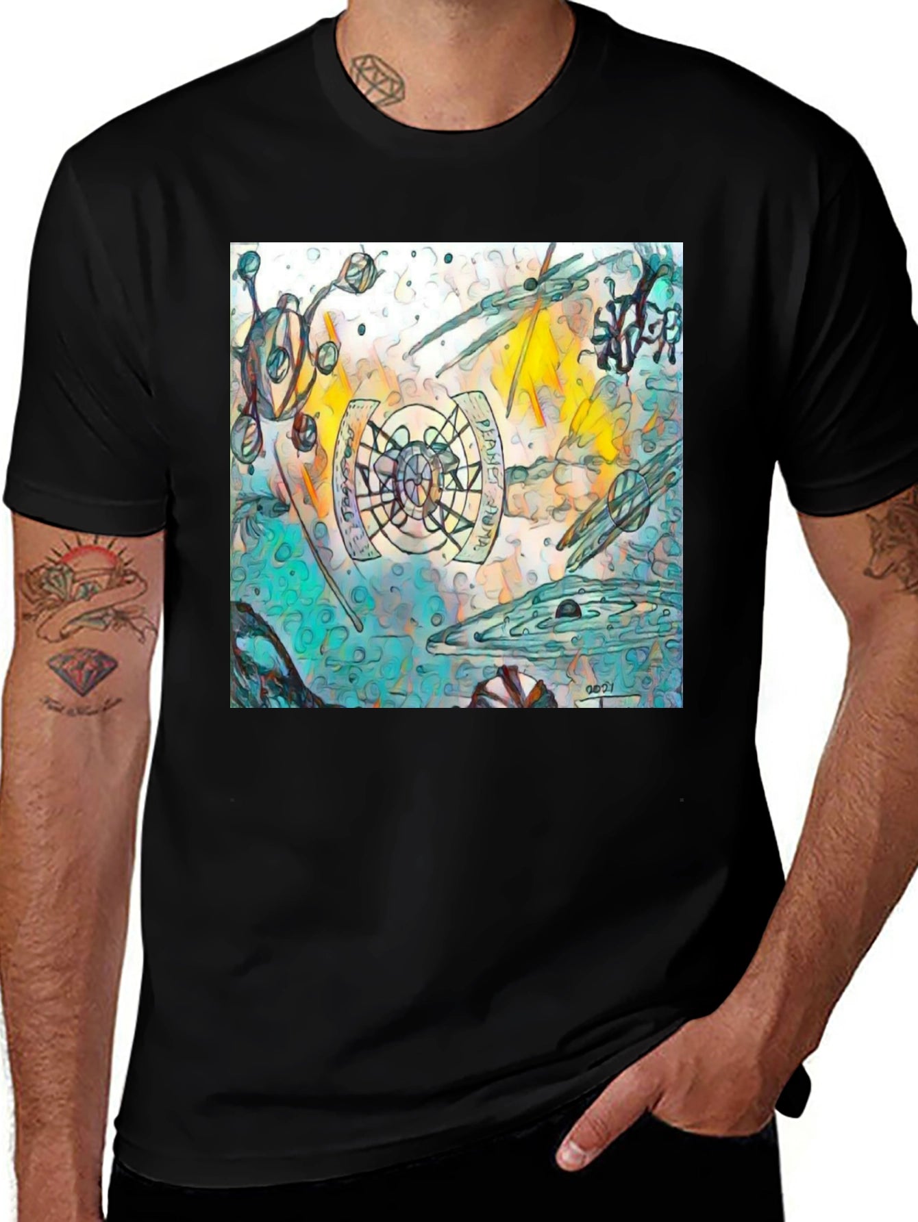 Abstract Graphic Print Black T-Shirt
