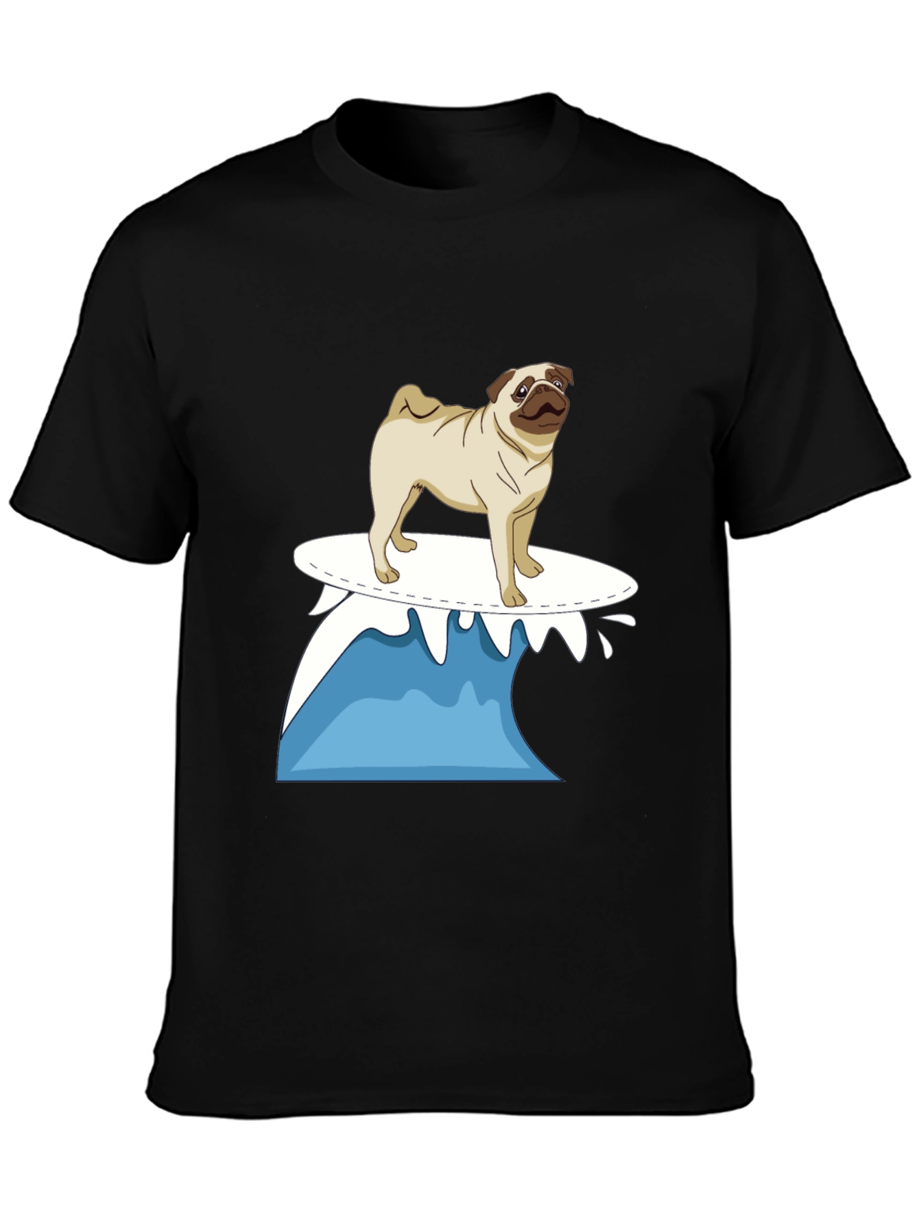 Surfing Pug Black T-Shirt