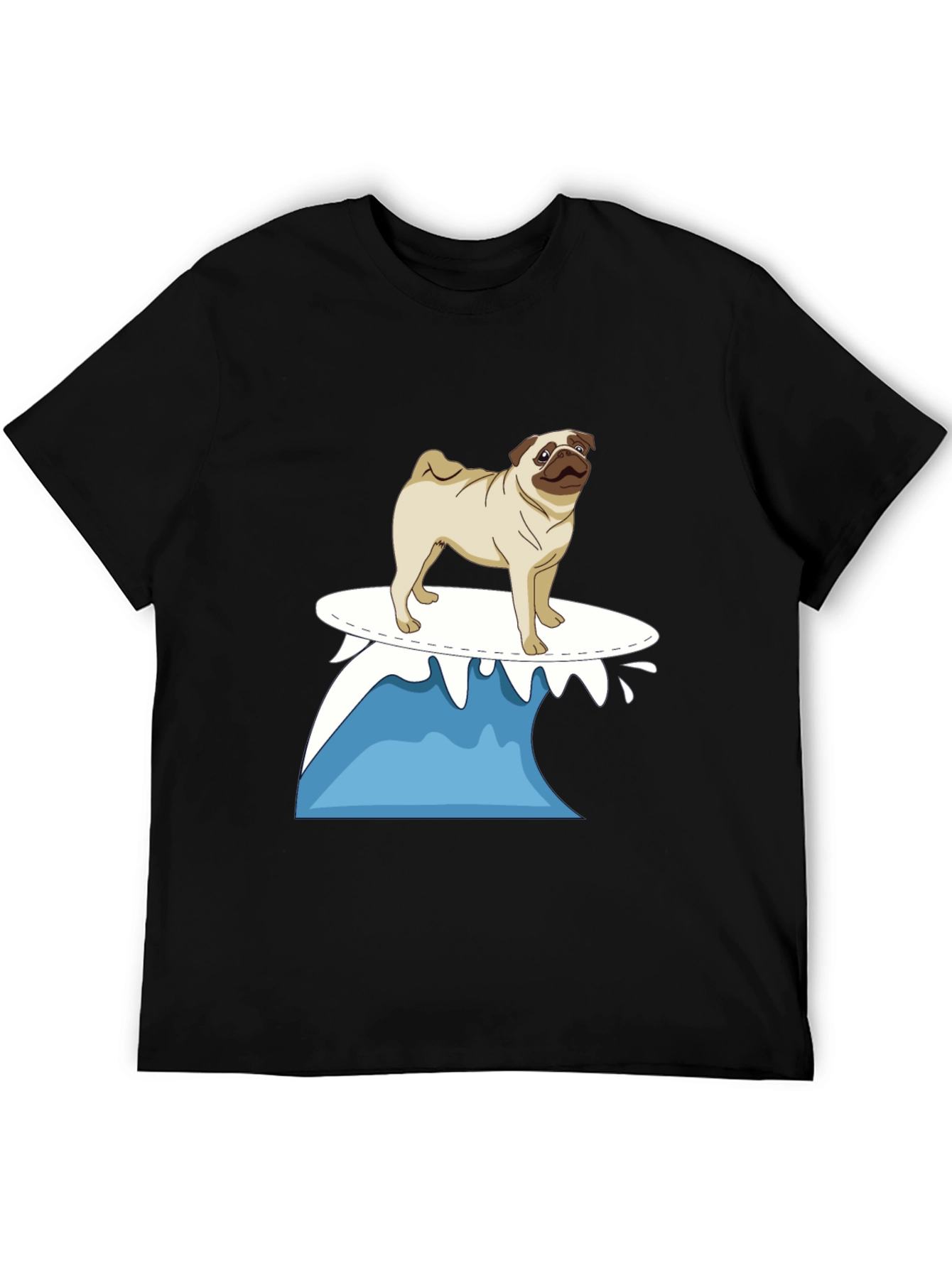 Surfing Pug Black T-Shirt