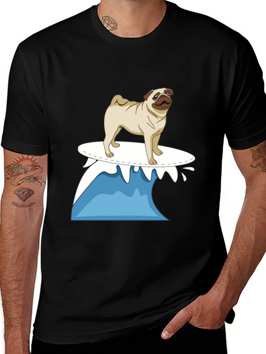 Surfing Pug Black T-Shirt