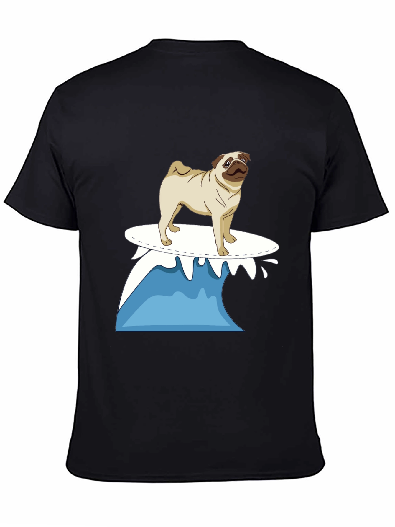 Surfing Pug Black T-Shirt