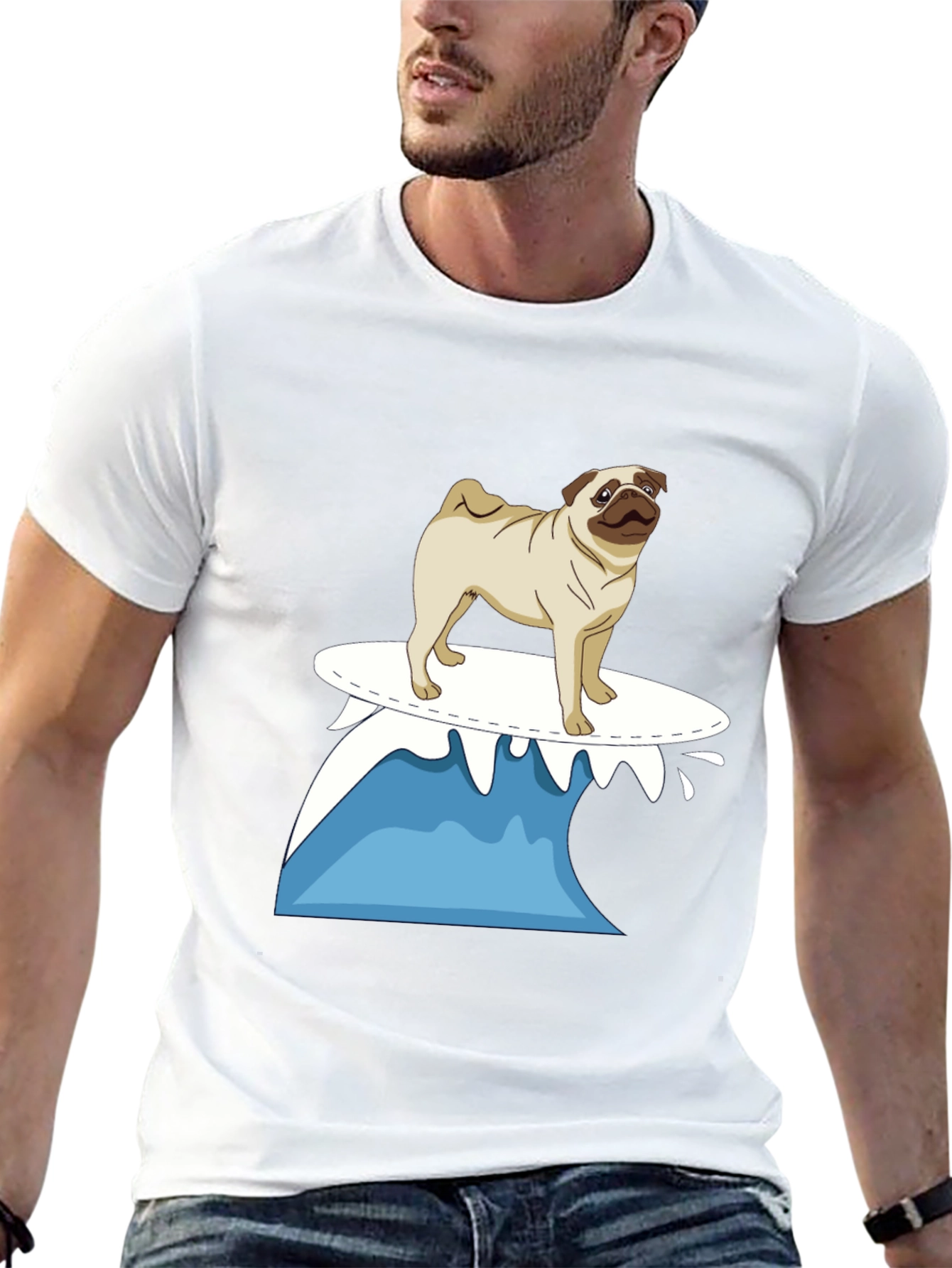 Surfing Pug Black T-Shirt