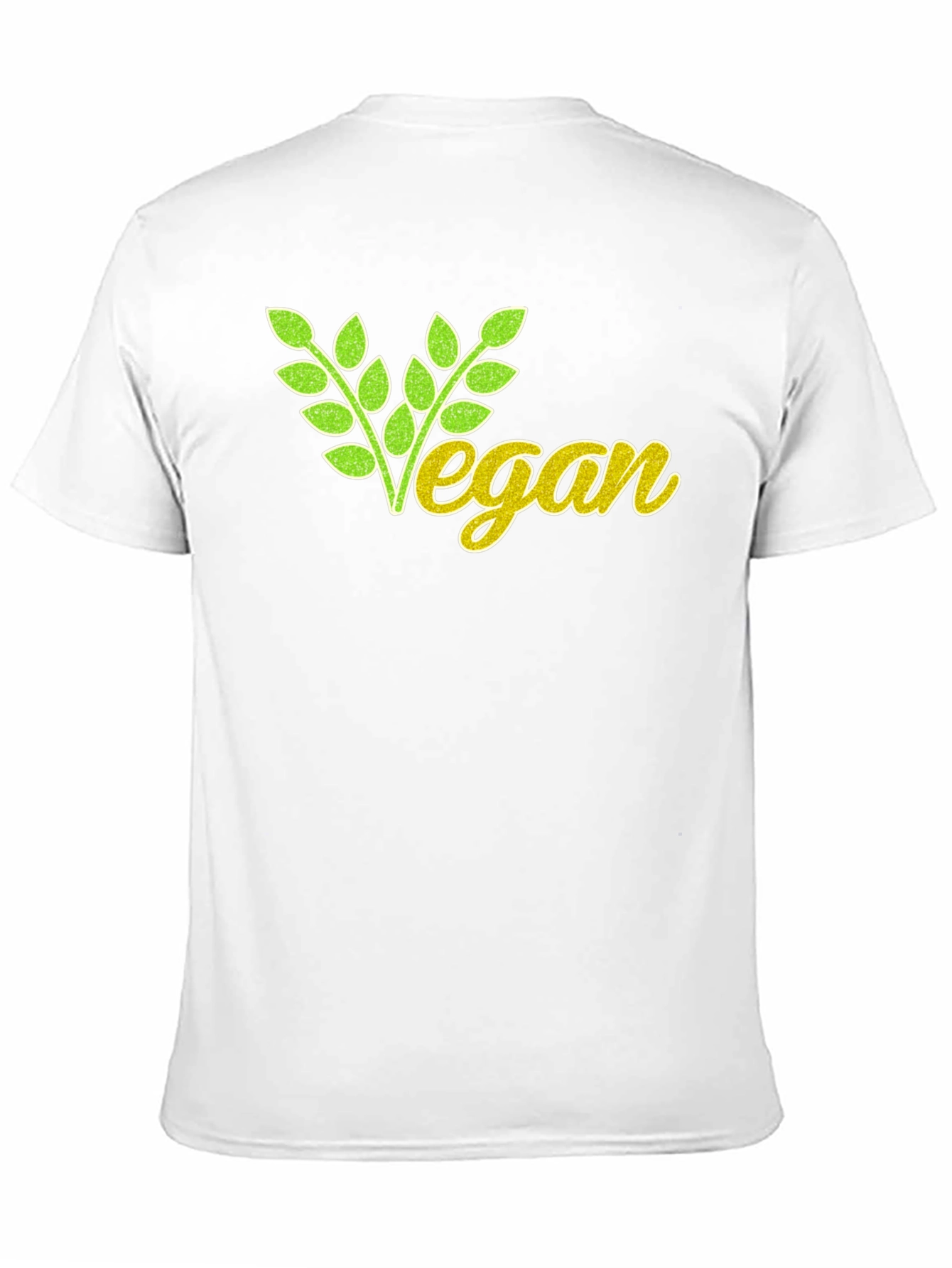 Vegan T-Shirt: Green & Yellow Leaf Design Black Cotton