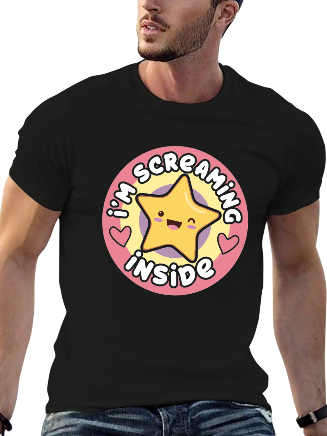 Screaming Inside Star Graphic Black T-Shirt