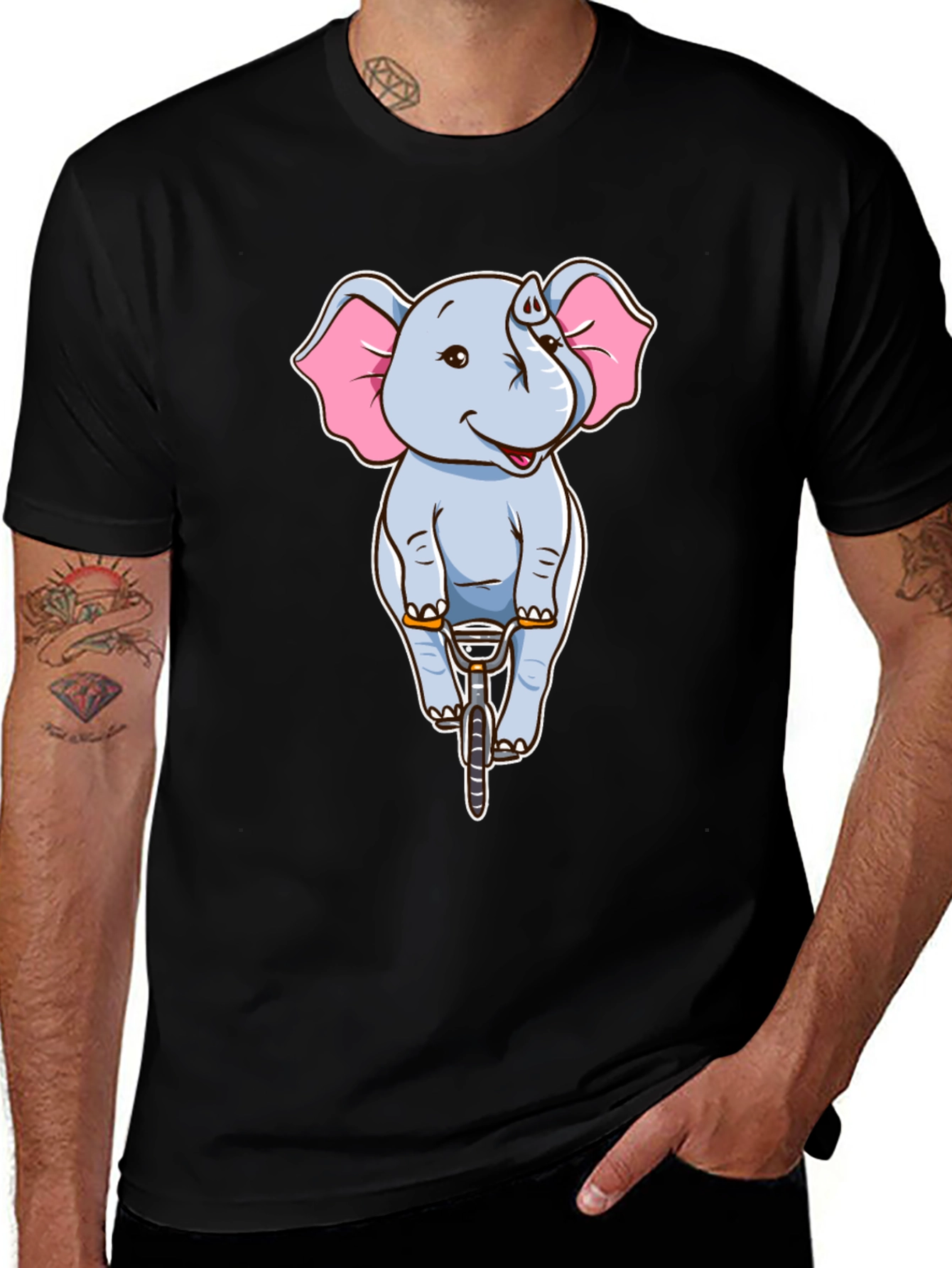 Elephant Riding Bike Graphic Tee - Black